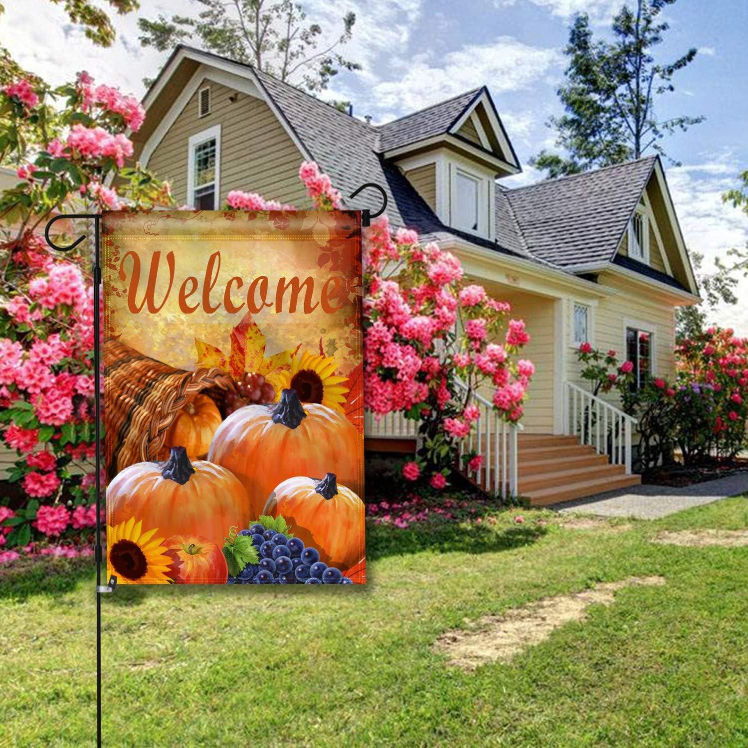 ANLEY Pumpkin in Cornucopia 2-Sided Autumn Welcome Garden Flag Polyester 18 x 13 in. Garden Flag