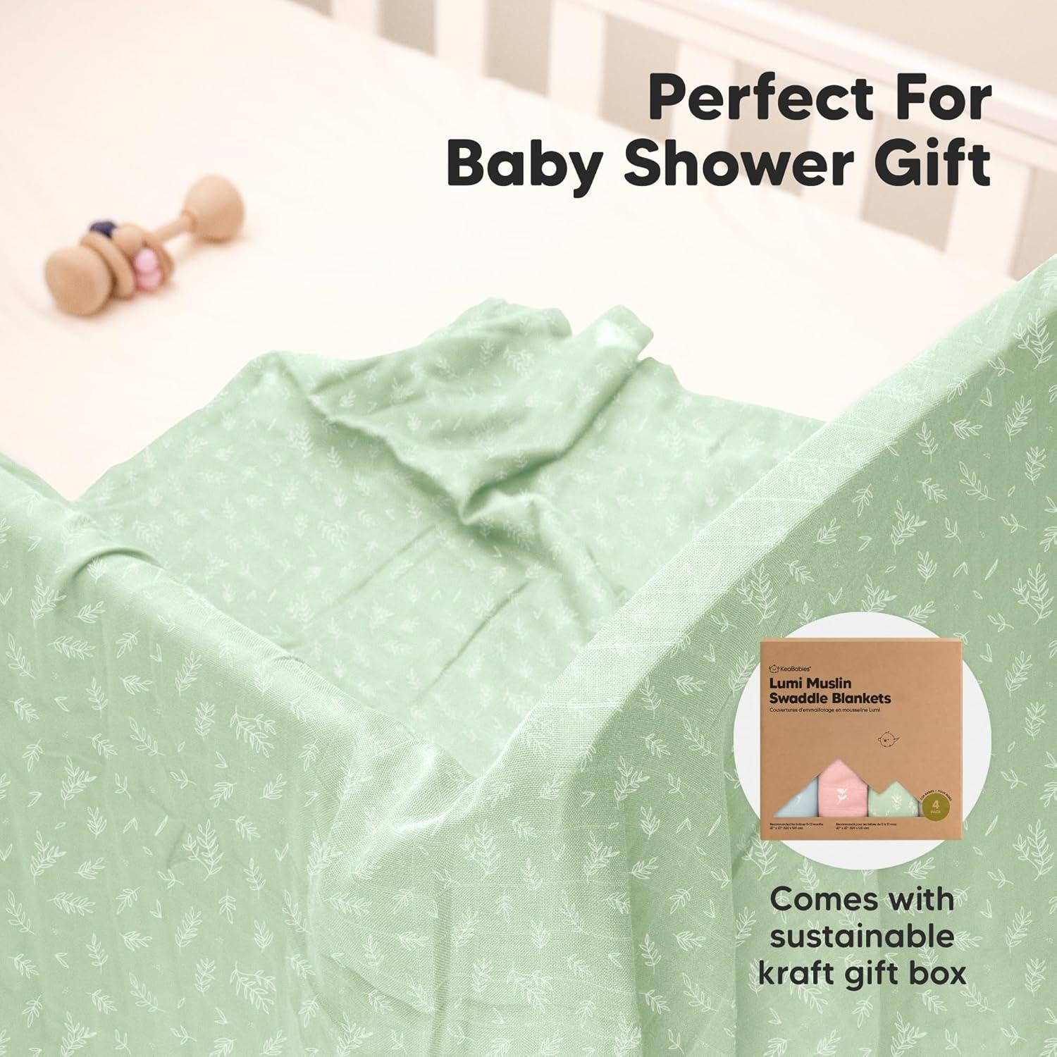 KeaBabies 4pk Muslin Swaddle Blankets for Baby Boys, Girls - Organic Baby Blankets, Swaddles for Newborns (Bloom)