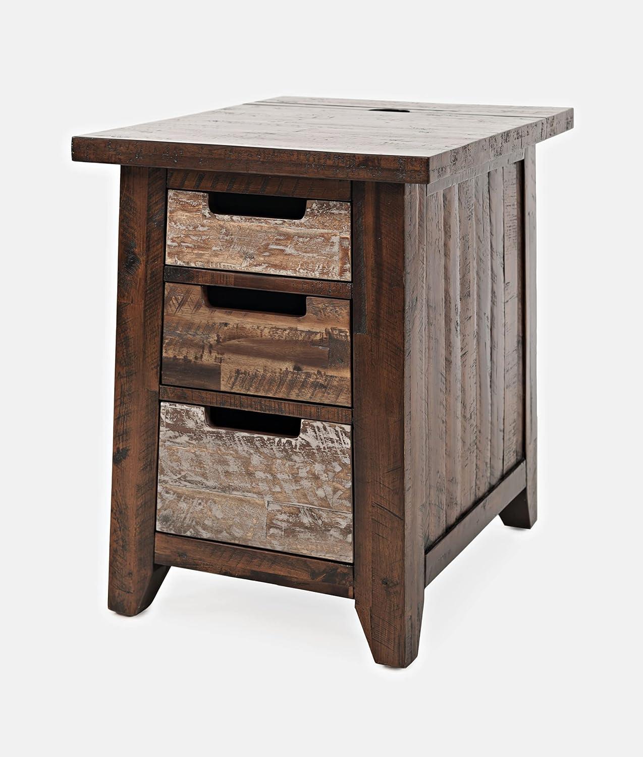 Jofran Painted Canyon Rustic Solid Acacia USB Charging End Table