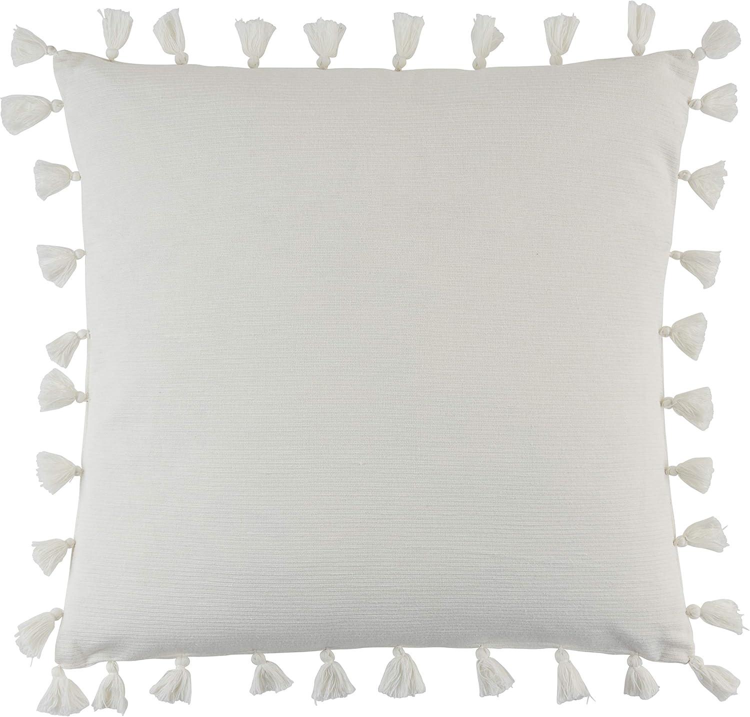 White Cotton Tassel Trim Square Throw Pillow