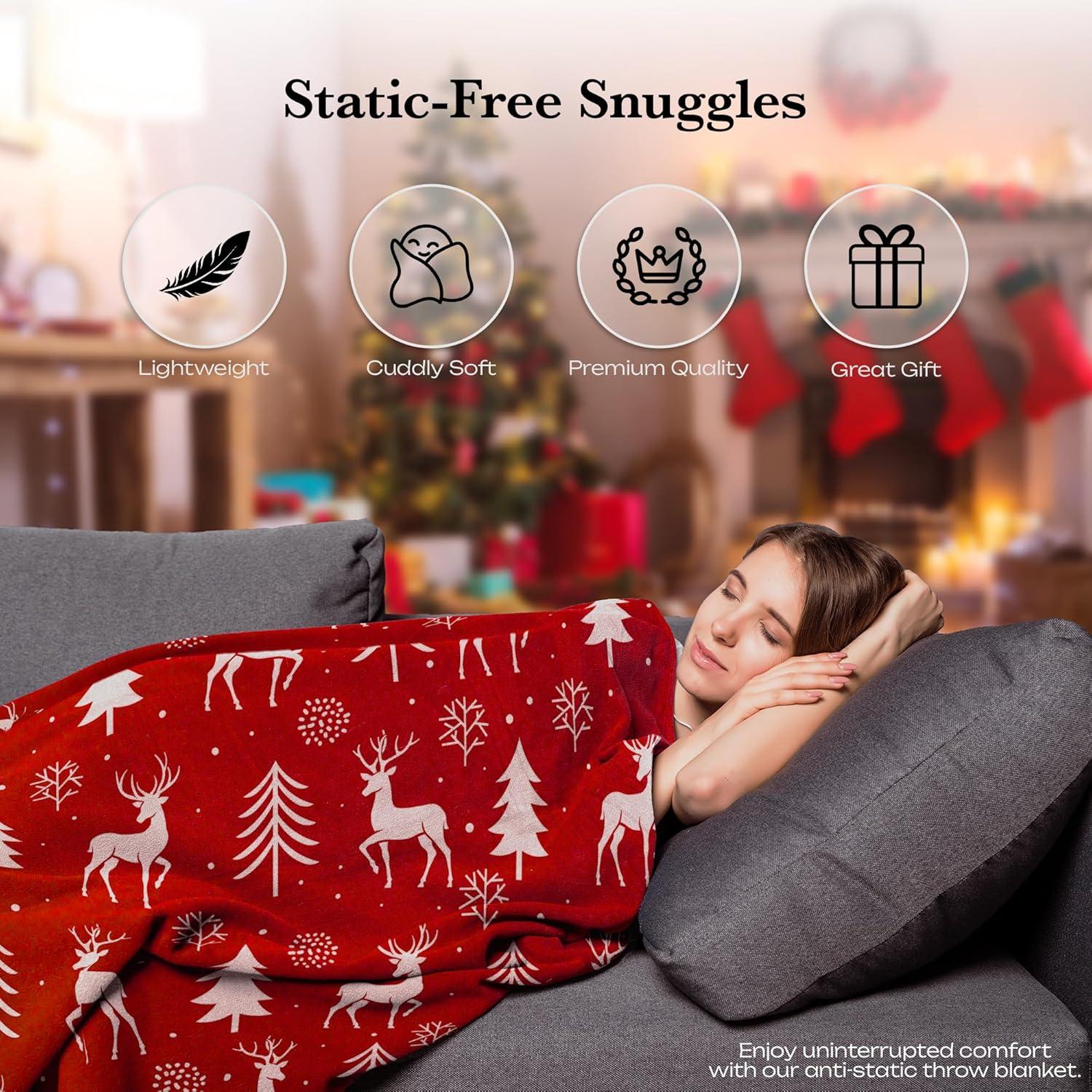 PAVILIA Holiday Festival Christmas Throw Blanket for Couch Bed Sofa, 50x60 (Snowflake Red)