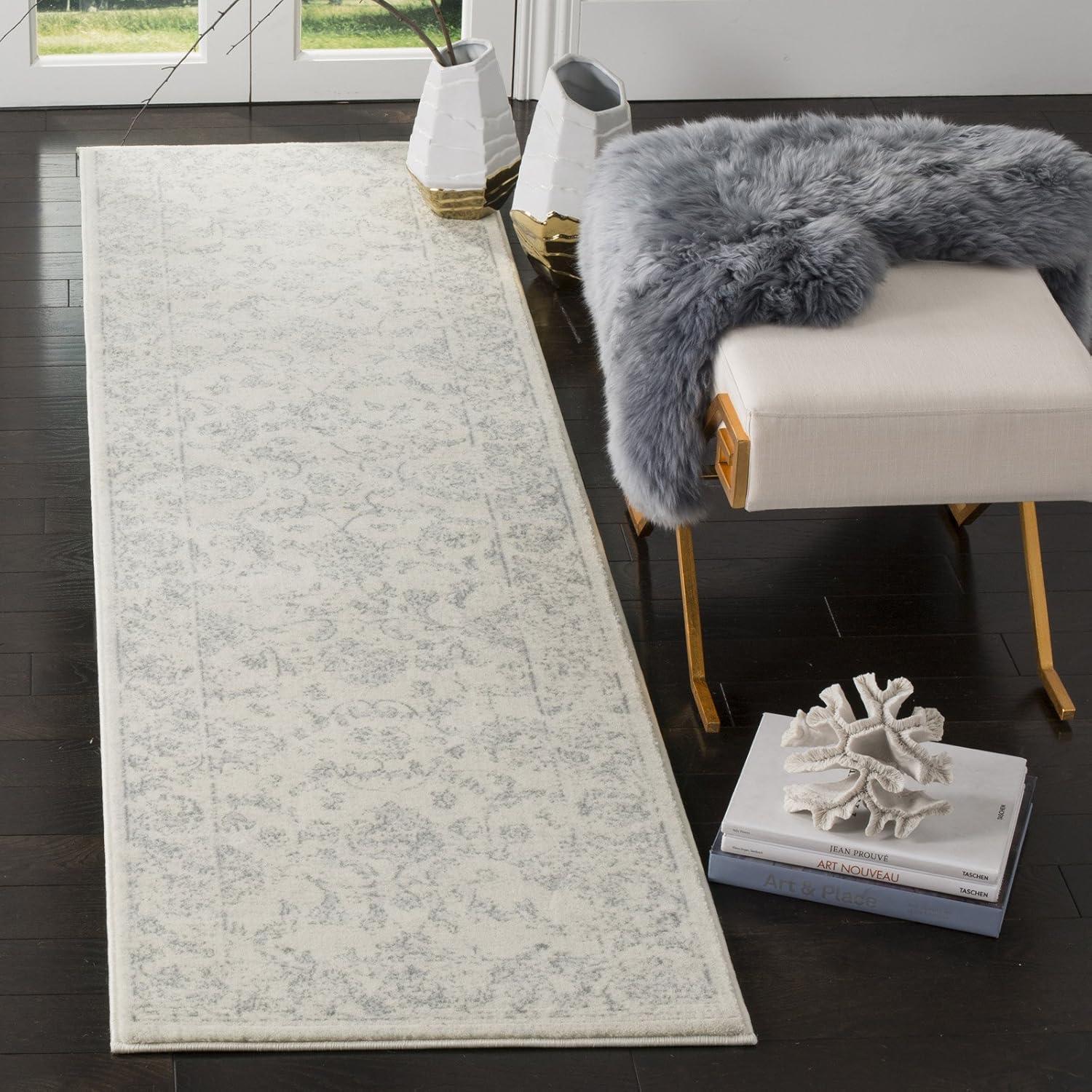 Carnegie Light Grey and Cream Floral Synthetic Area Rug 3' x 5'