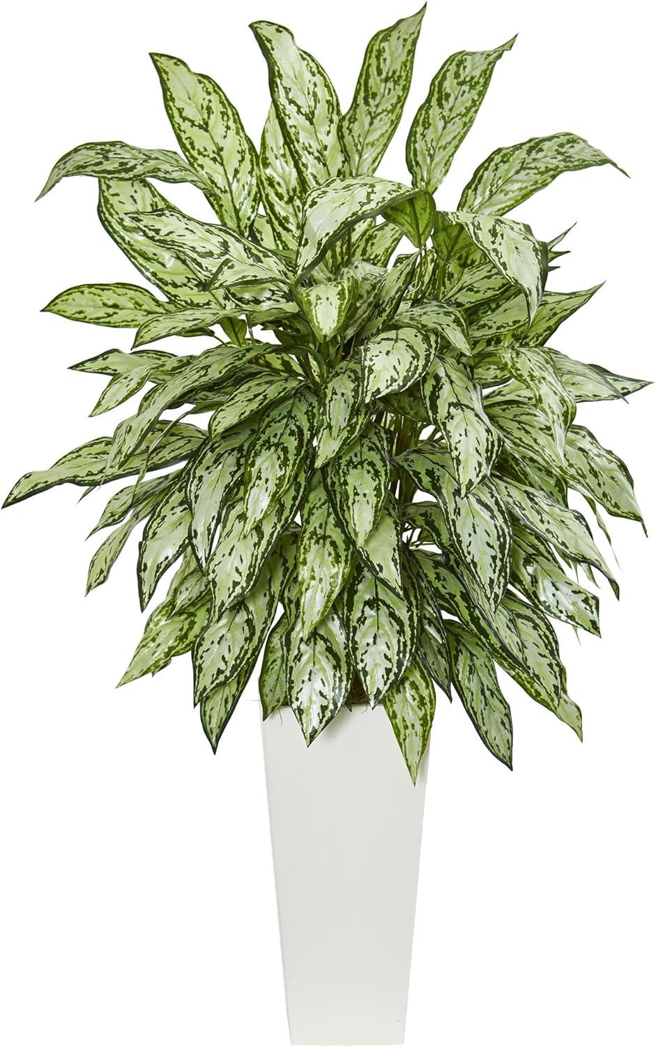 Nearly Natural 43-in Silver Queen Artificial Plant in White Tower Planter