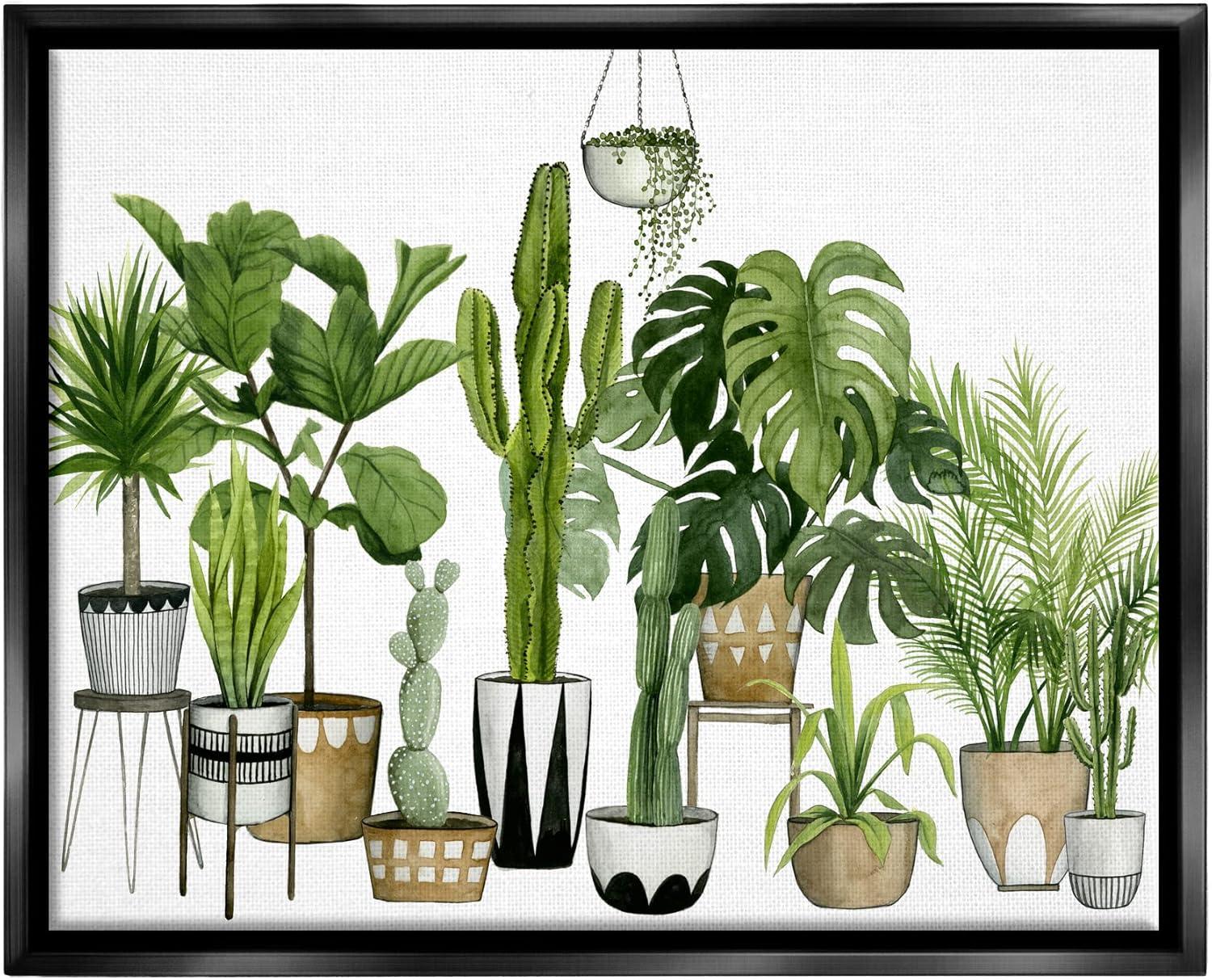 Boho Plant Scene with Cacti and Succulents Black Framed Canvas Art