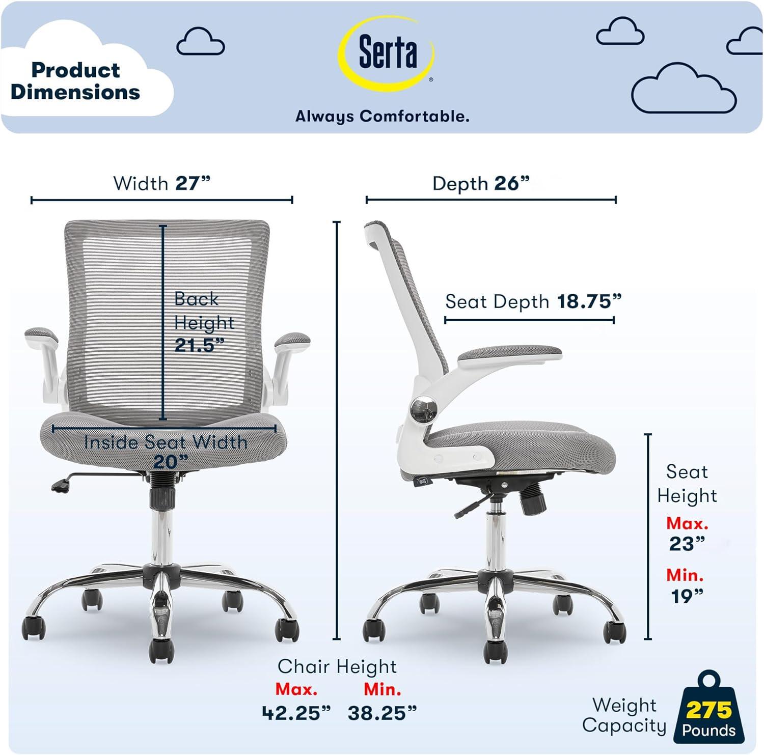 Works Creativity Mesh Office Chair with Chrome Base Gray - Serta: Ergonomic, Adjustable Height & Support