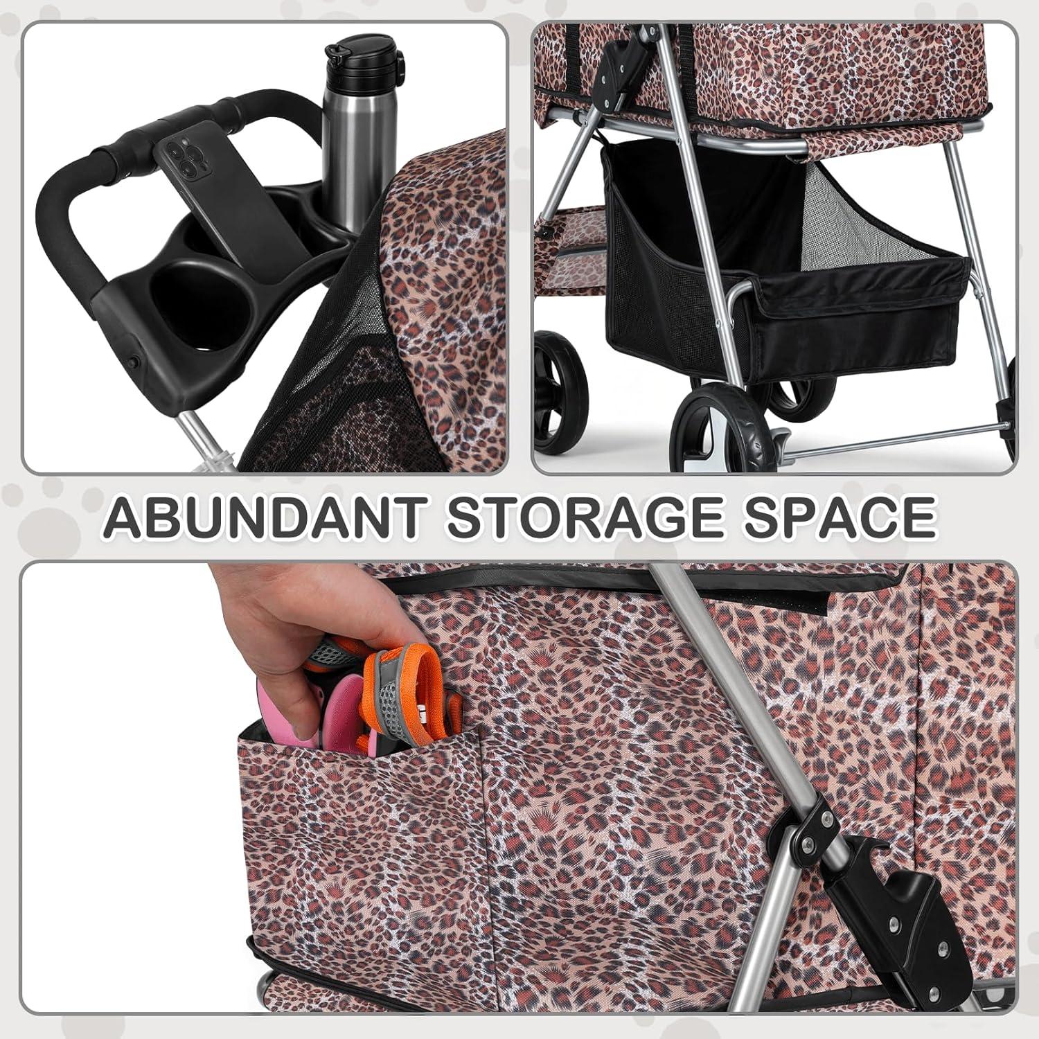 MoNiBloom Folding Pet Stroller, Foldable Dog Jogger Stroller with Detachable Carrier, Basket and Cup Holder