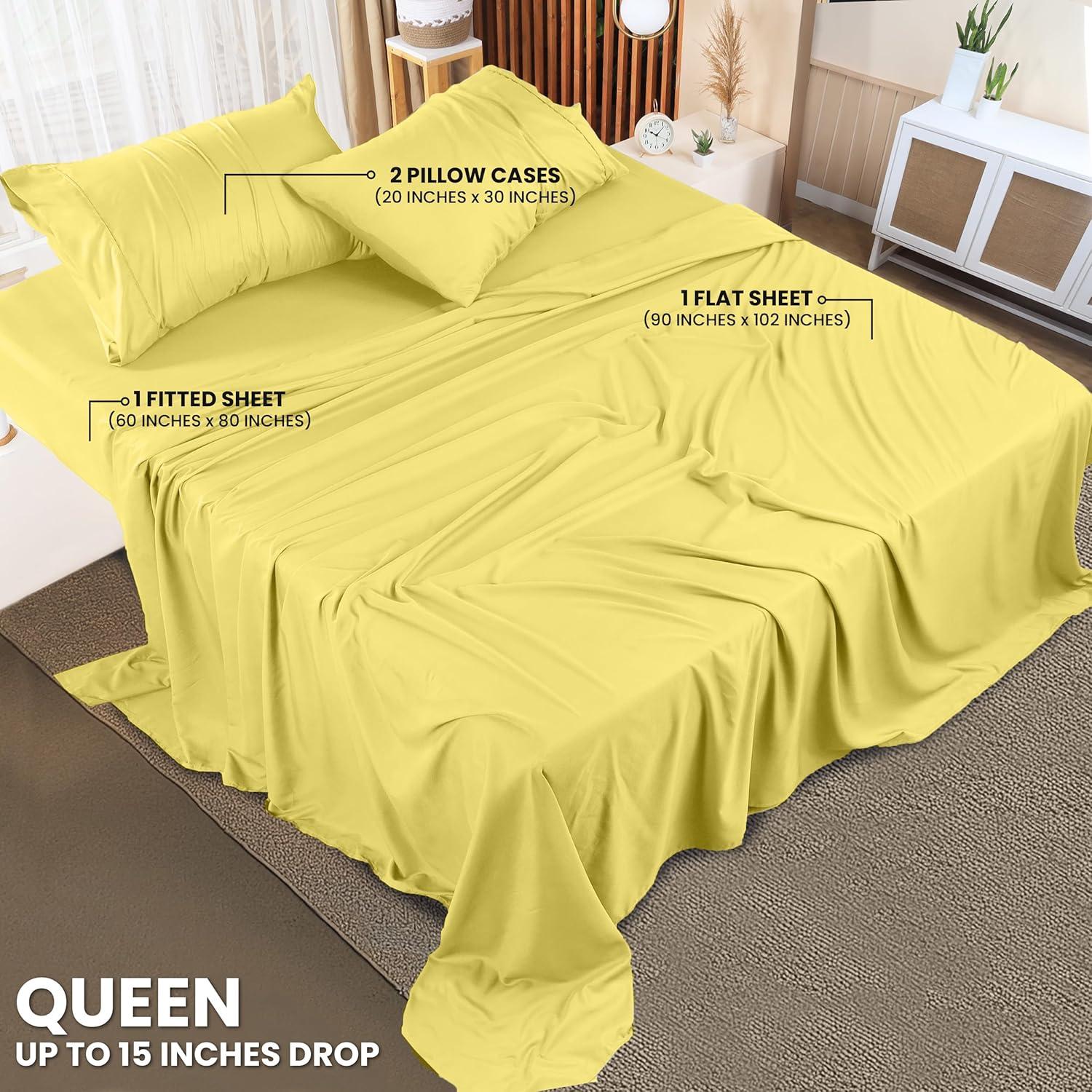 Utopia Bedding Queen Bed Sheets Set - 4 Piece Bedding - Brushed Microfiber - Shrinkage and Fade Resistant - Easy Care (Queen, Yellow)