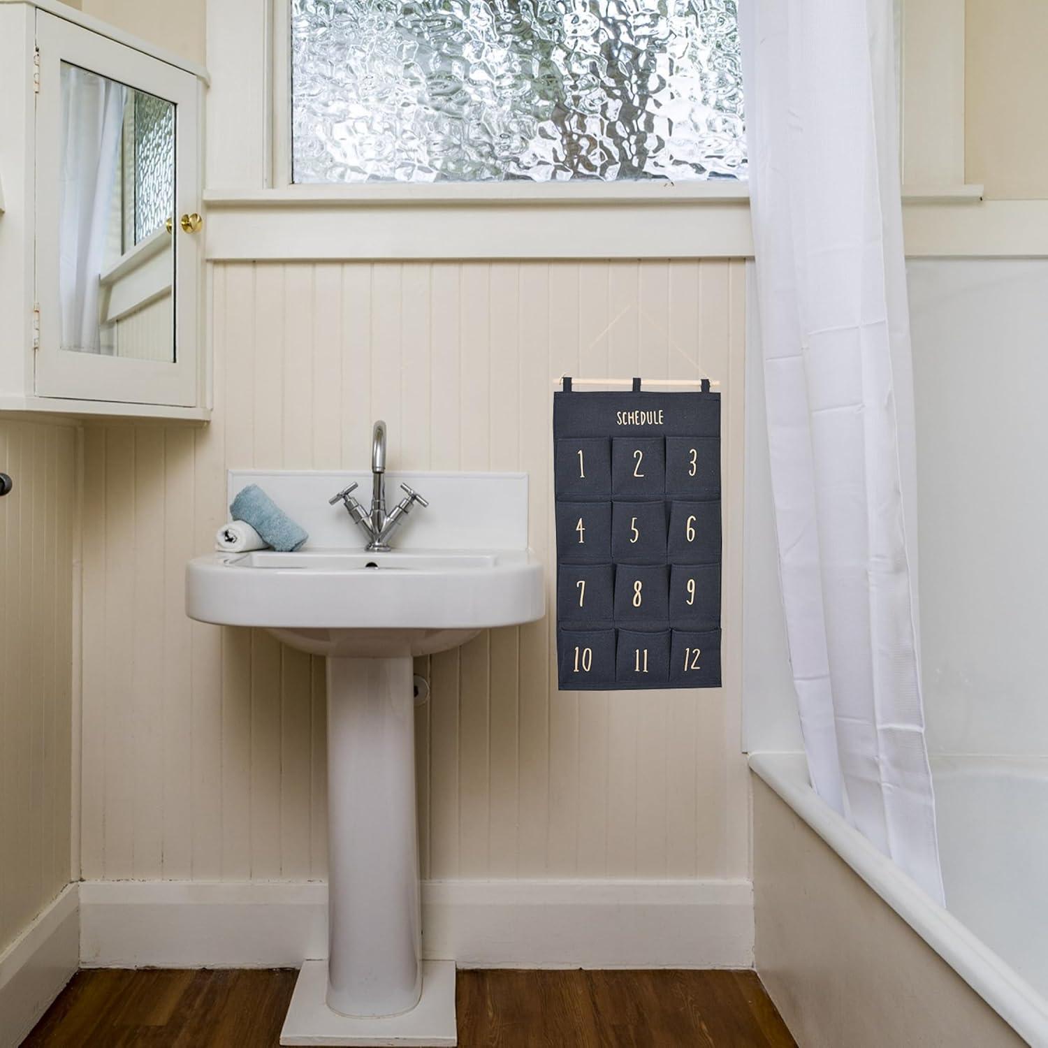 Bins & Things Hanging Organizer - 2x28x15-Inch Wall Fabric Hanging Organizer with 12 Compartments - Aesthetic Organizer Hang Over The Door - Closet Hanging Storage Pockets and Pouch Canvas Bag