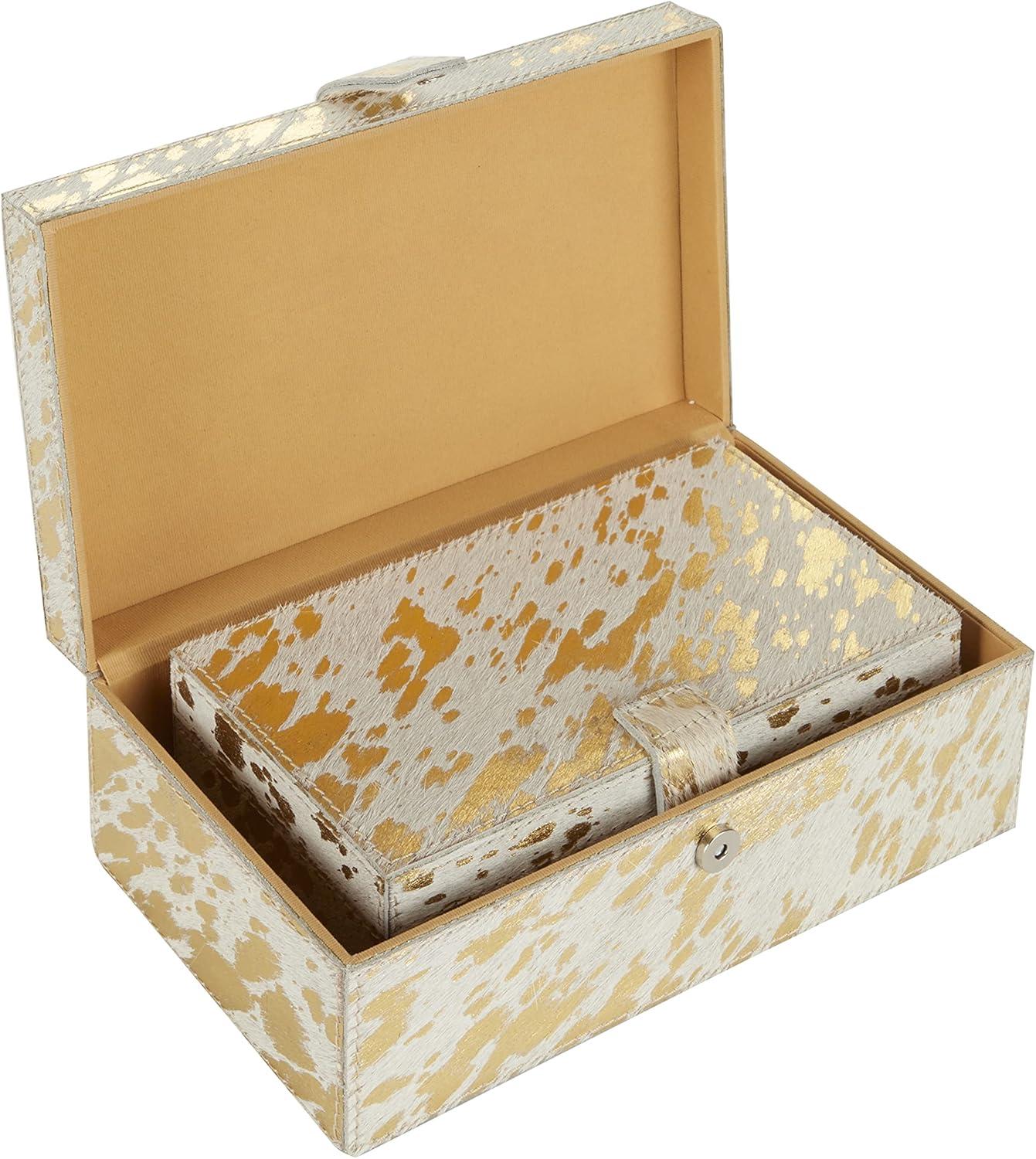 Glam Gold Leather Rectangular Decorative Box Set