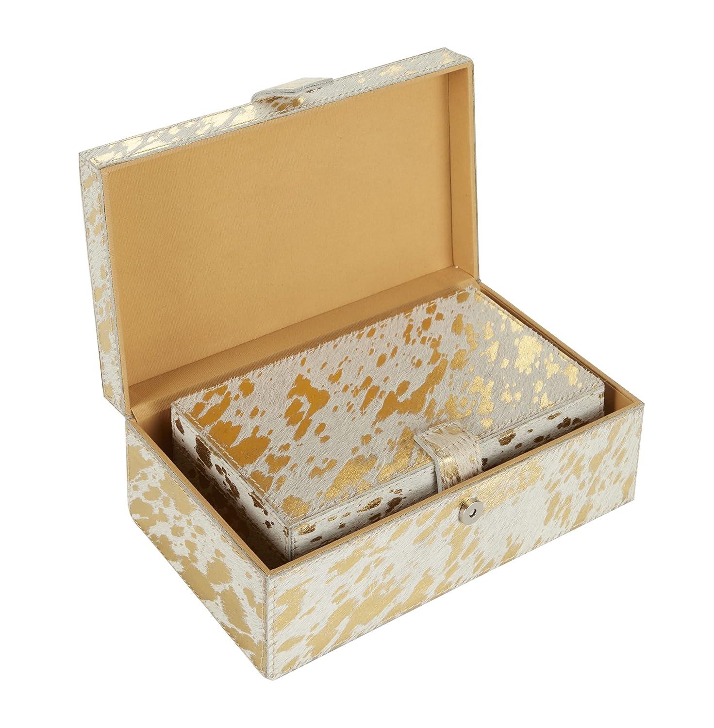 DecMode Handmade Gold Leather Decorative Box with Gold Foil Paint, 2 Count
