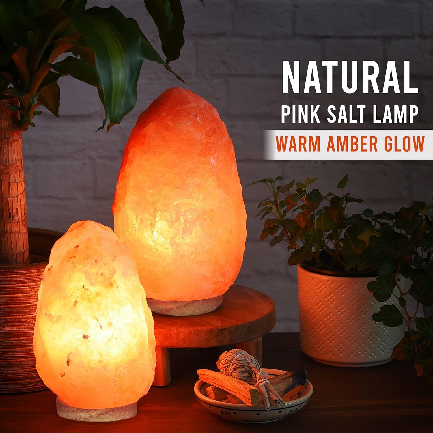 Himalayan Glow Pink Salt lamp With Neem Wooden Base, (ETL Certified) Dimmer Switch, 4-7 LBS - 2 PACK