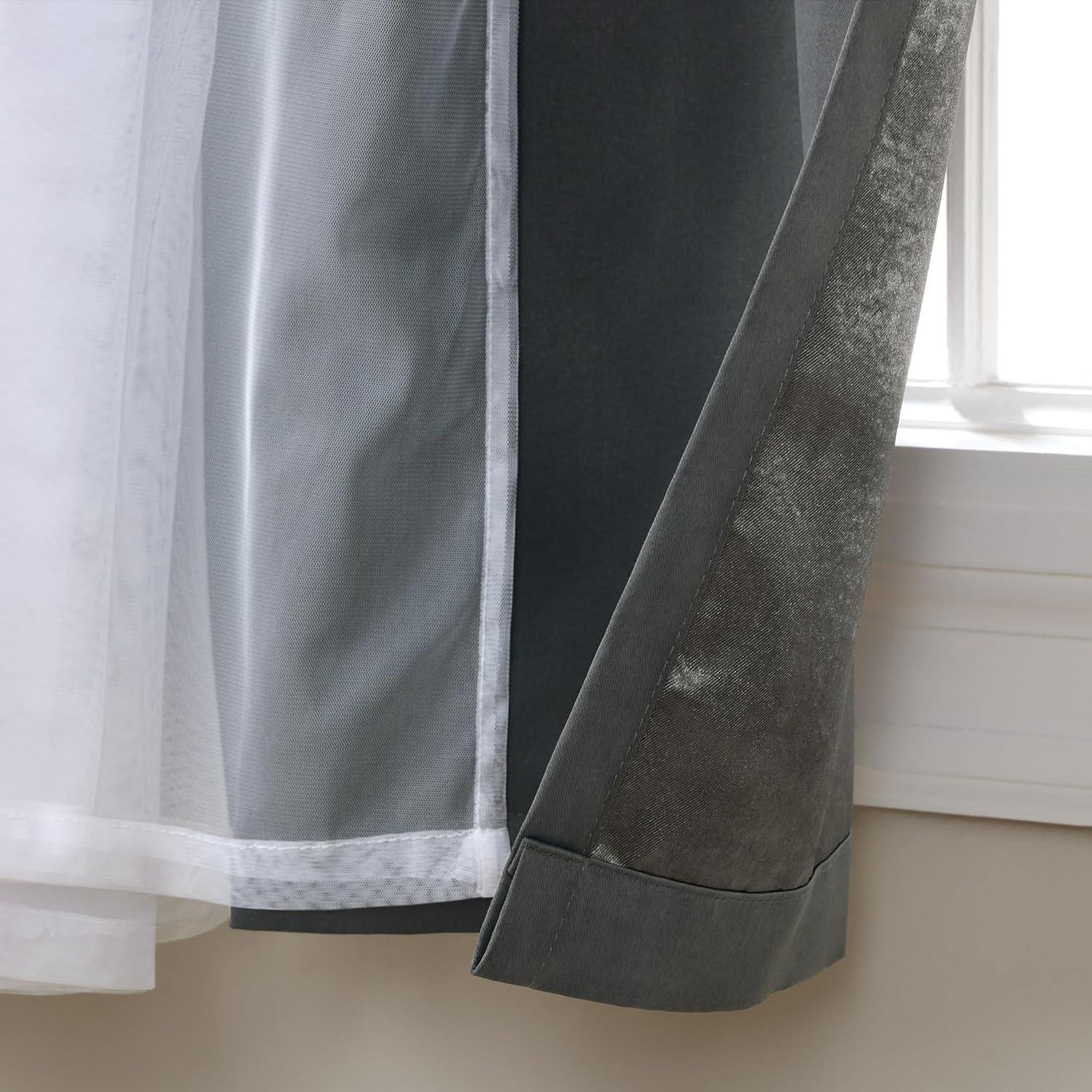 Cloud Gray and Silver Blackout Sheer Grommet Curtain Panels