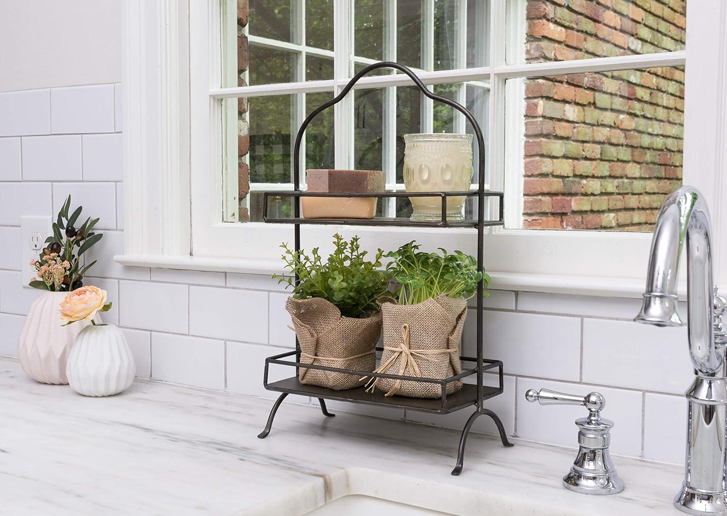 Metal 2 Tier Tray - Storied Home: Decorative, Space-Saving Organizer, Black Wire Sides