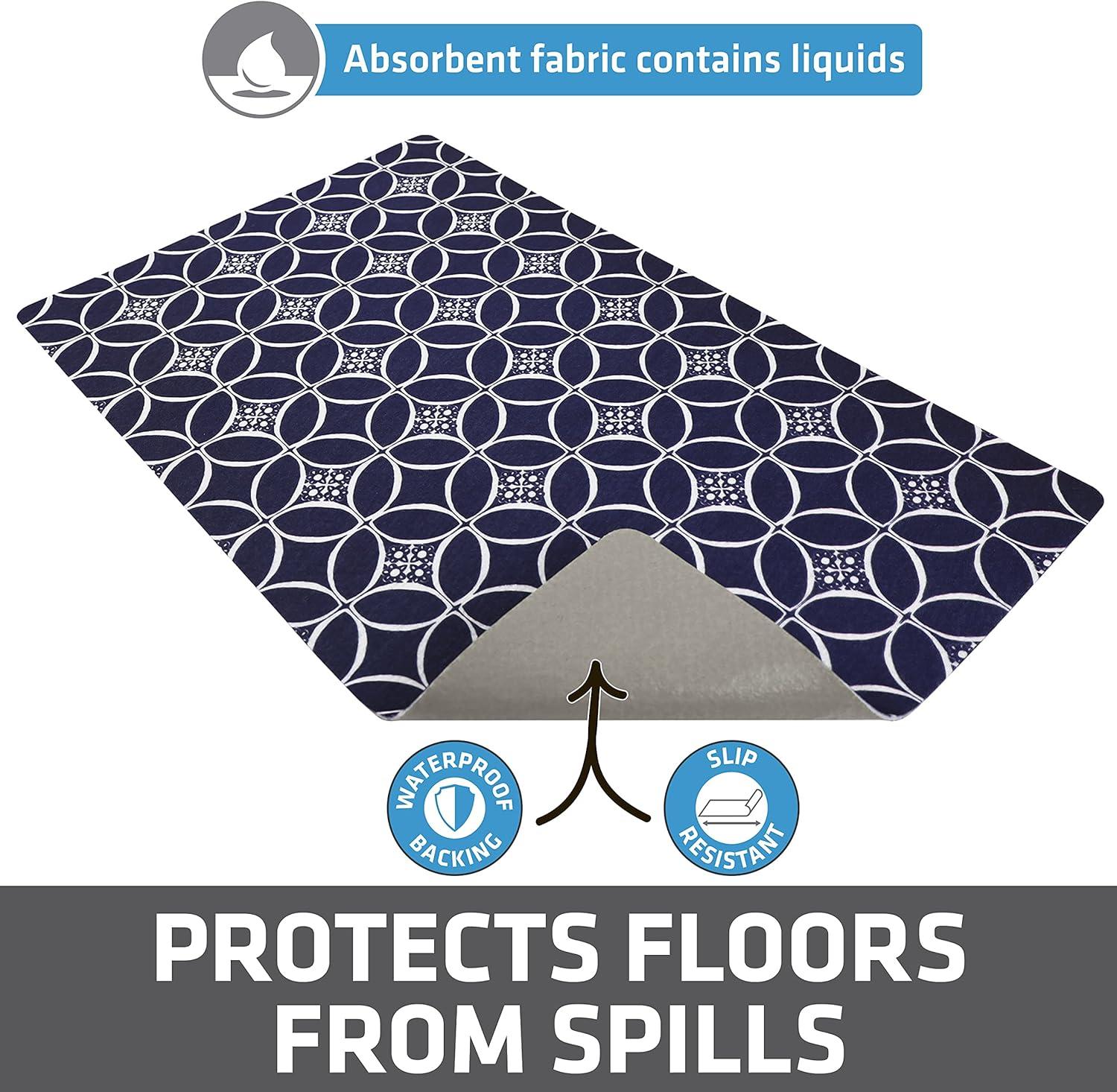 Pet Bowl Placemat, Feeding Mat For Dog & Cat - Thin, Absorbent, Waterproof, Machine Washable