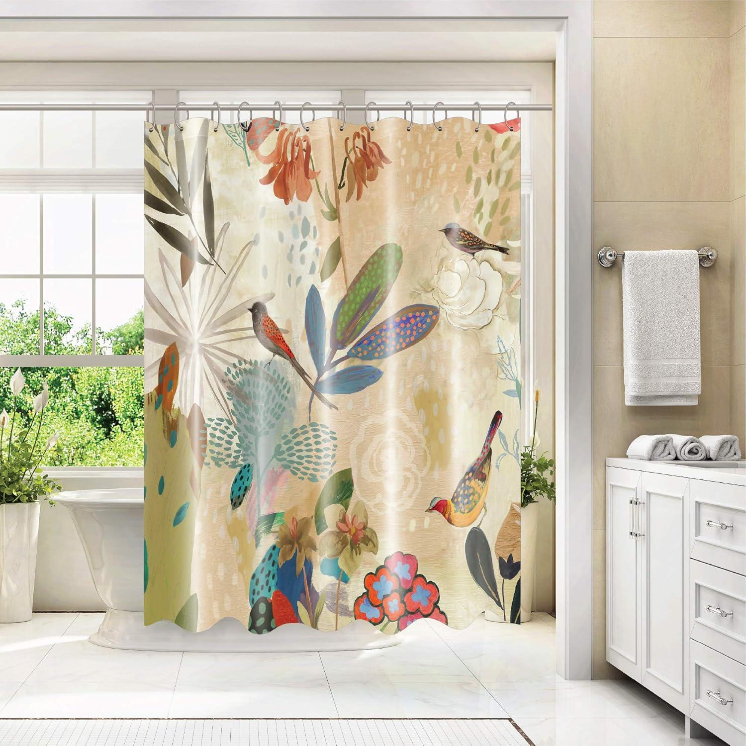 Americanflat 71x74 Floral Shower Curtain - 100% Polyester Shower Curtain, Water-Resistant Bath Curtain with Metal Grommets and 12 Shower Curtain Hooks