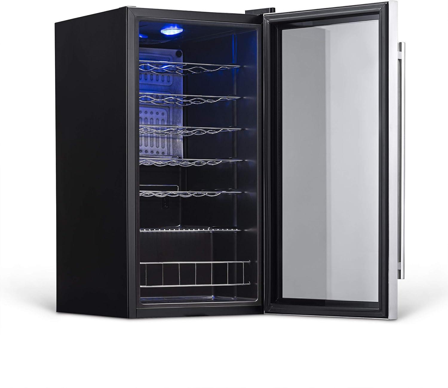 Newair 27 Bottle Wine Cooler in Stainless Steel with Removable Shelves and Safety Lock