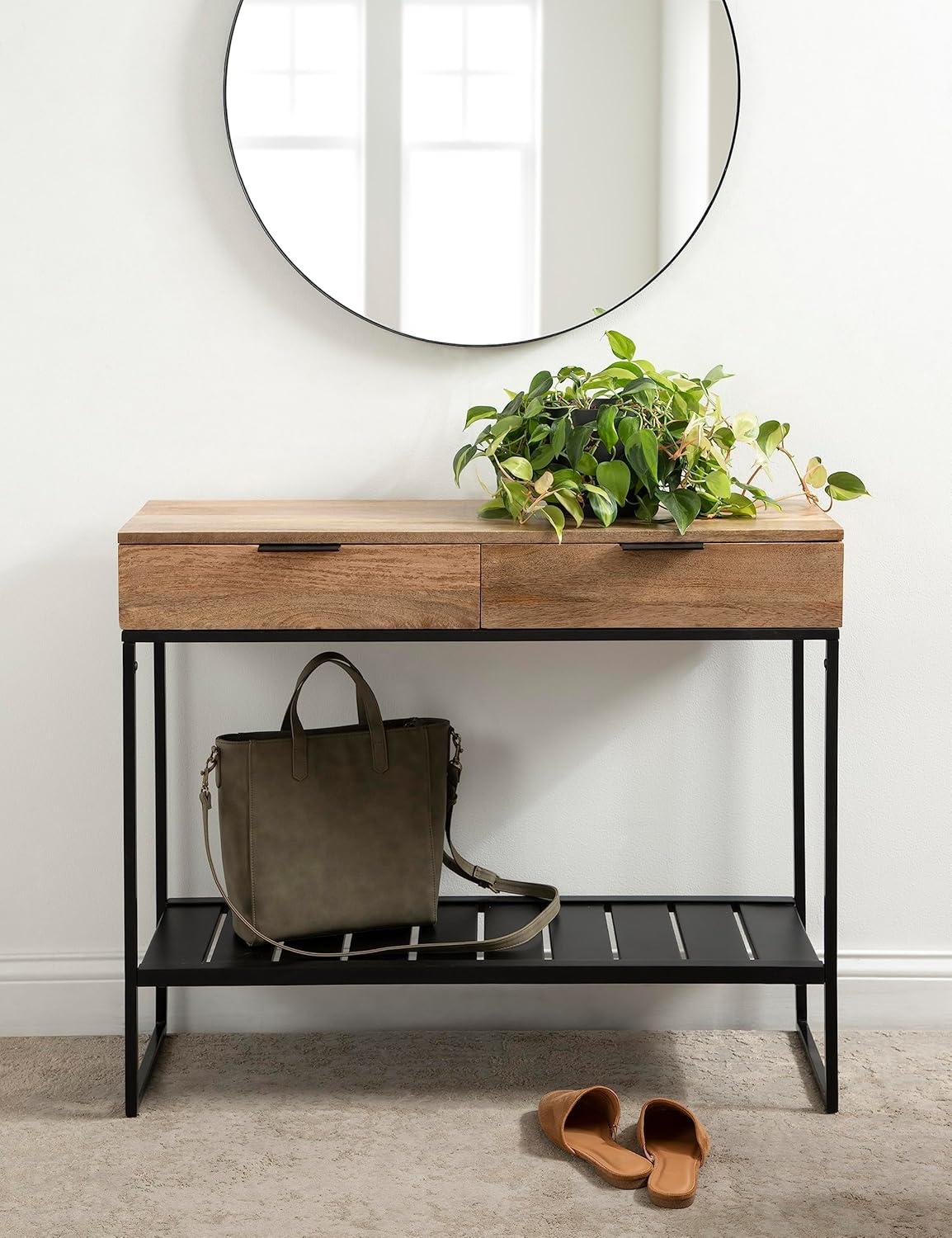 Kate and Laurel Malone Rectangle Wood Console Table, 36x13x31, Natural and Black