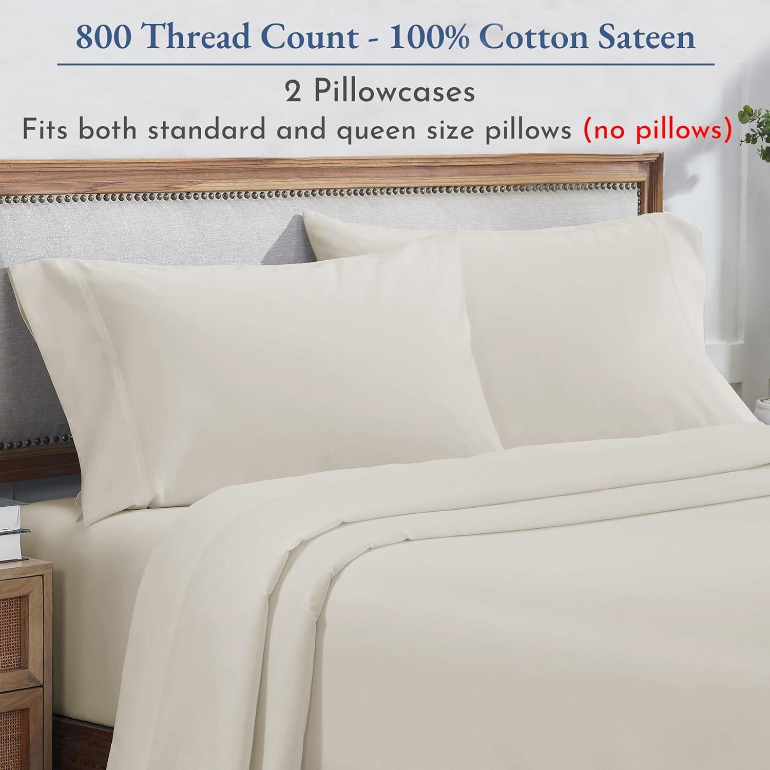 Luxury Pillowcase Set - 800 Thread Count 100% Cotton Sateen, Soft & Cooling Pillowcases by California Design Den