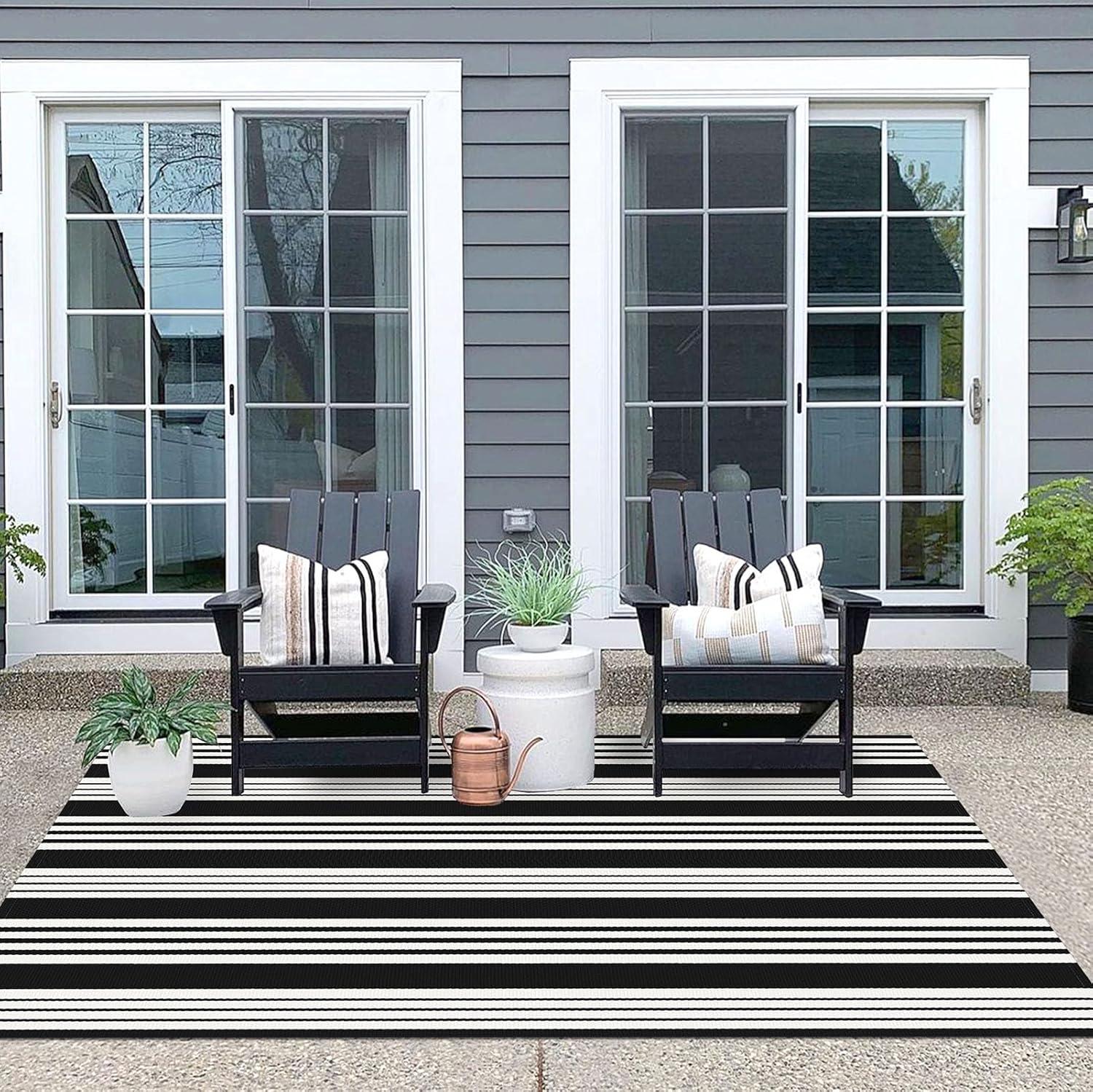 IOHOUZE Navy and White Striped Rug 2'x3' Front Door Rugs, Small Washable Area Rug for Front Porch, Spring Summer Doormats Outdoor Indoor, Cotton Rugs for Entryway Porch Entrance