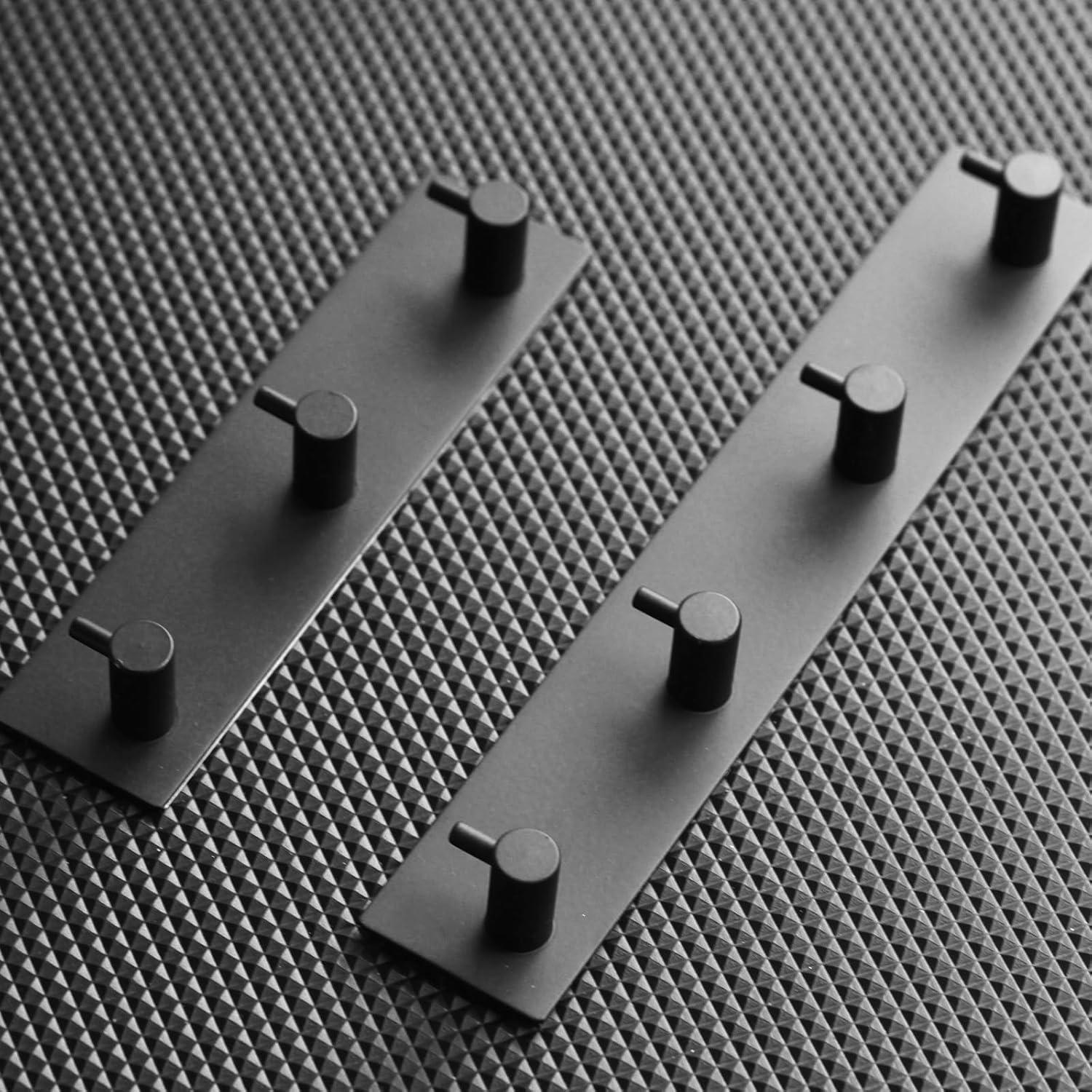 Self Adhesive Towel Hooks for Bathrooms Black Stick on Wall Hooks Bath Adhesive Towel Hanger Peel and Stick Matte Black Shower Hooks for Wall Adhesive Coat Hook for Wall Mount 4 Hooks
