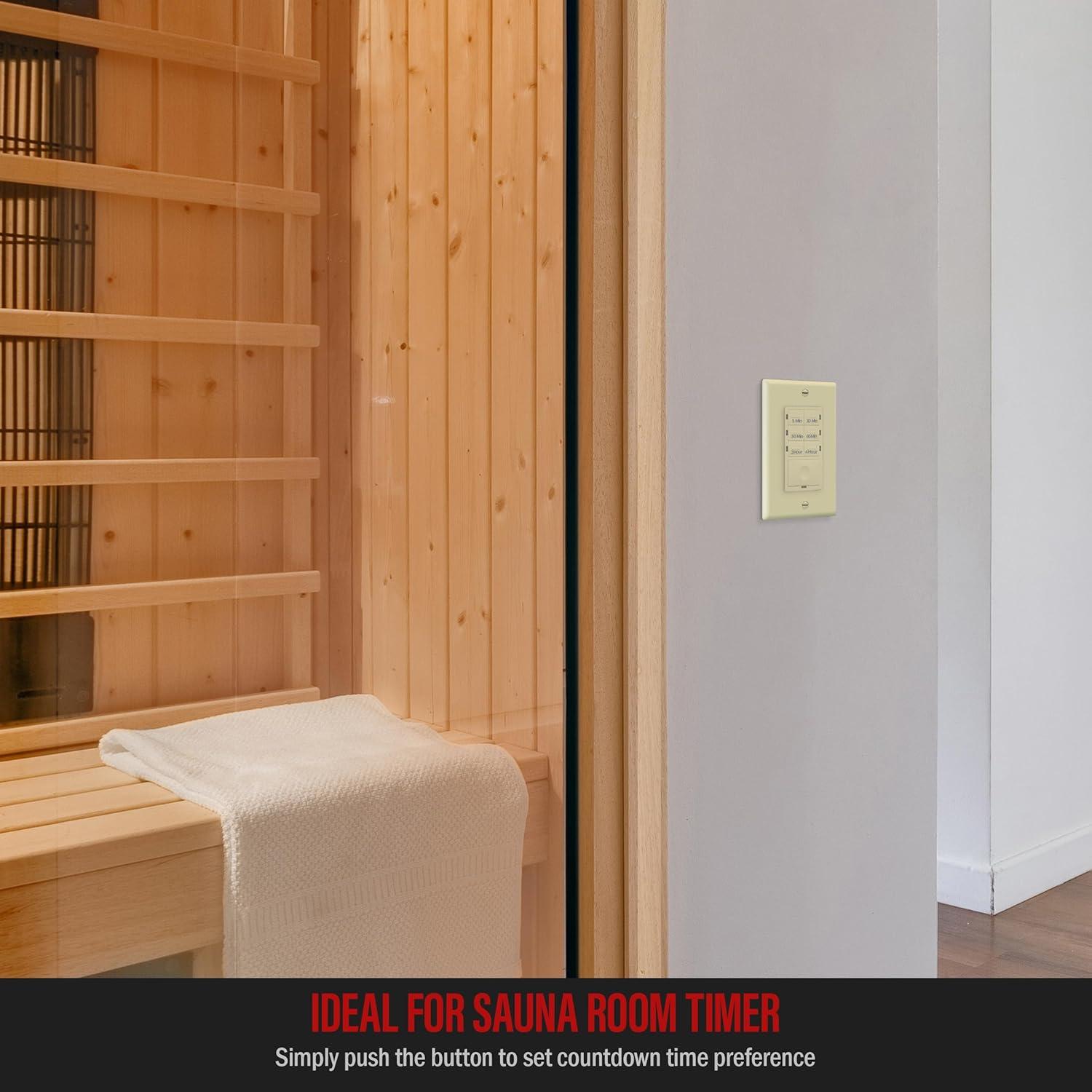 ENERLITES 4-Hour Countdown Timer Switch, 5-10-30-60 Min, 2-4 Hour, for Bathroom Fans, Heaters, Lights, LED Indicator, 120VAC 800W, No Neutral Wire Required, UL Listed, HET06-J-I, Ivory