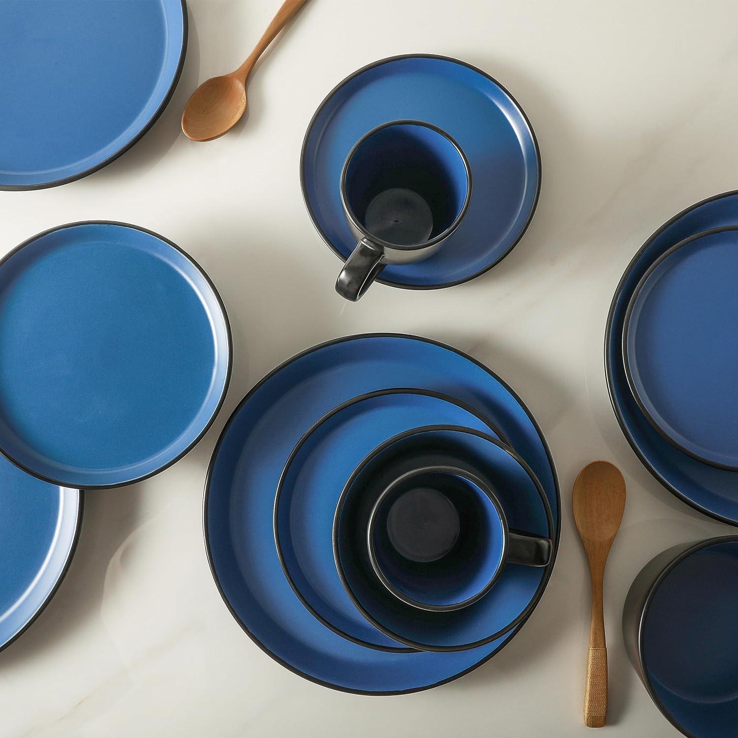 Blue and Black Ceramic 32-Piece Dinnerware Set, Service for 8