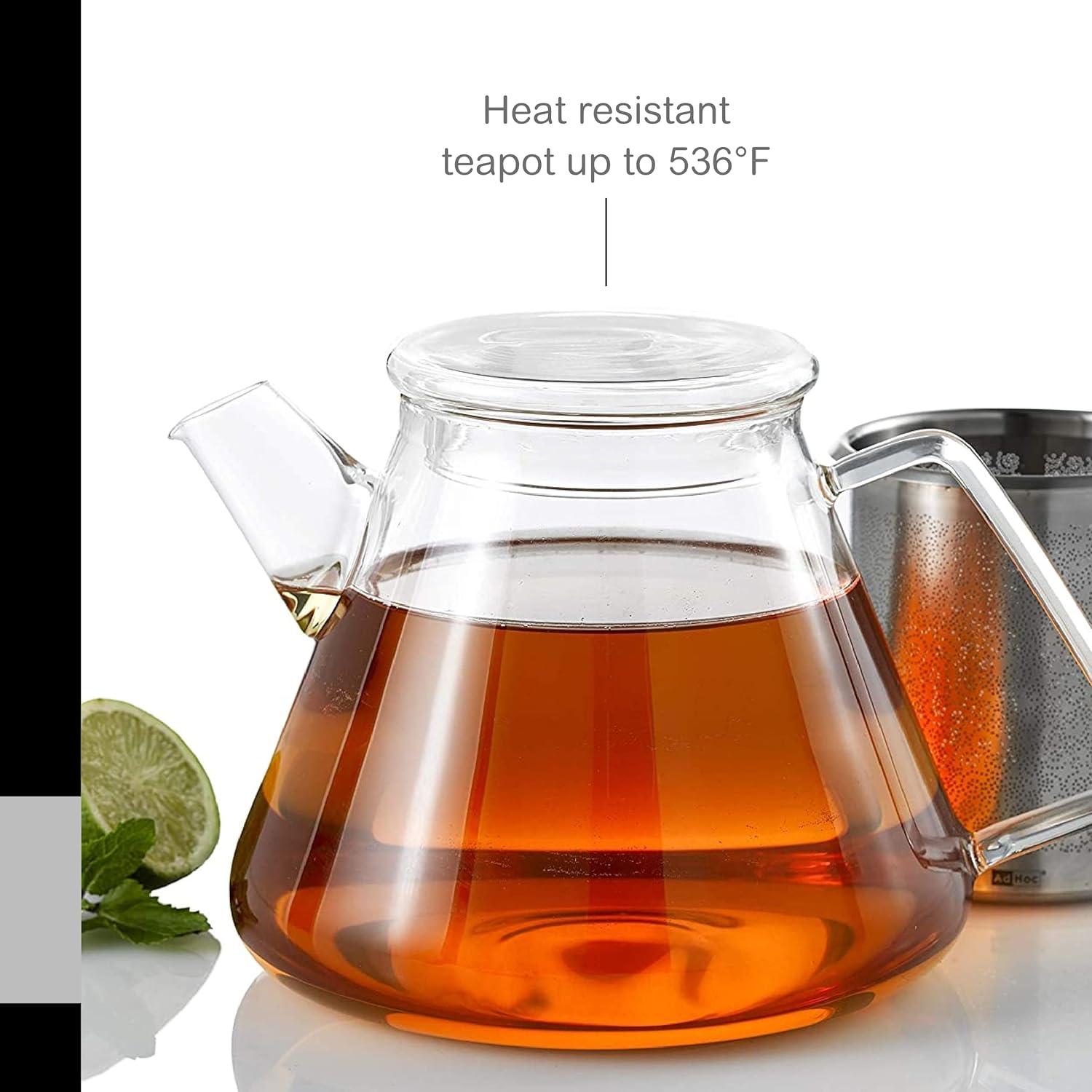 AdHoc Design Orient Glass Teapot 50oz, Borosilicate Clear Glass