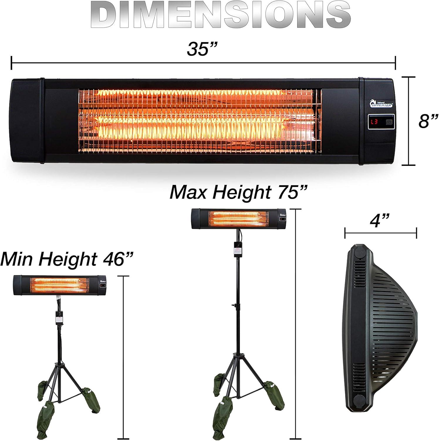 Black Electric Infrared Patio Heater with Tripod and Remote