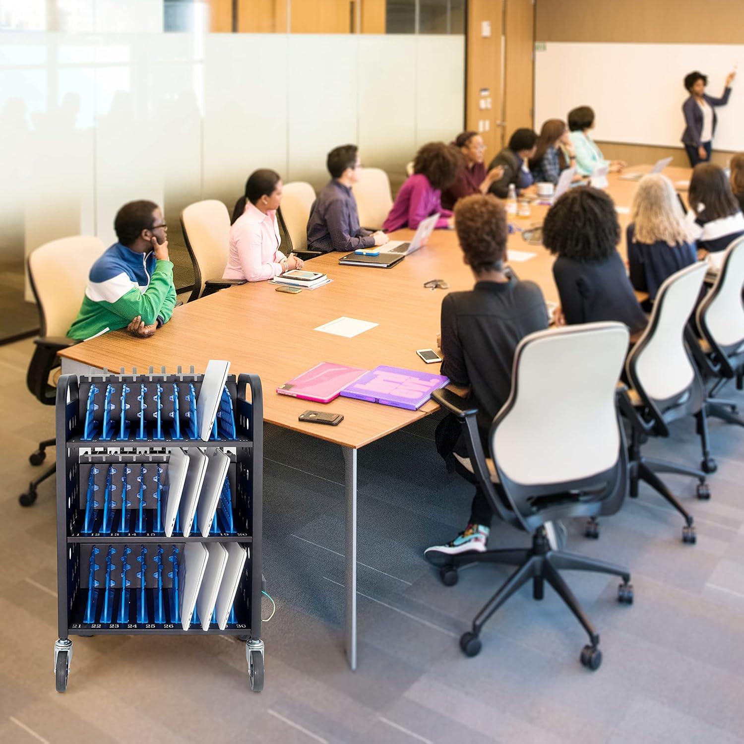 POCHAR 30-Device Chromebook Open Charging Cart, Charging Station Rack for 14" iPad, Laptop - Tablet Organizer Station for Classroom - Laptop Storage Cart with Cable and Charger Organization