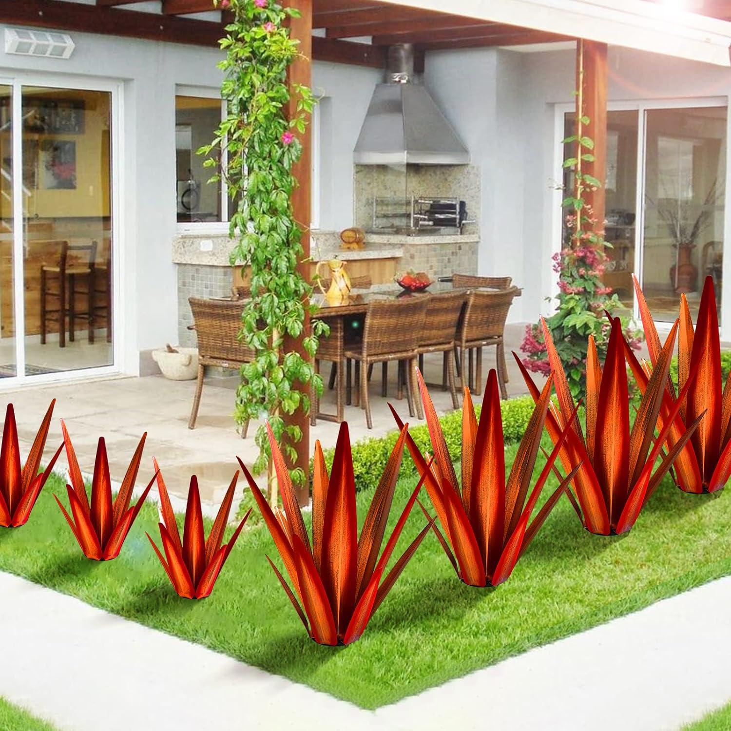 Large Red Metal Agave Plant Outdoor Sculpture