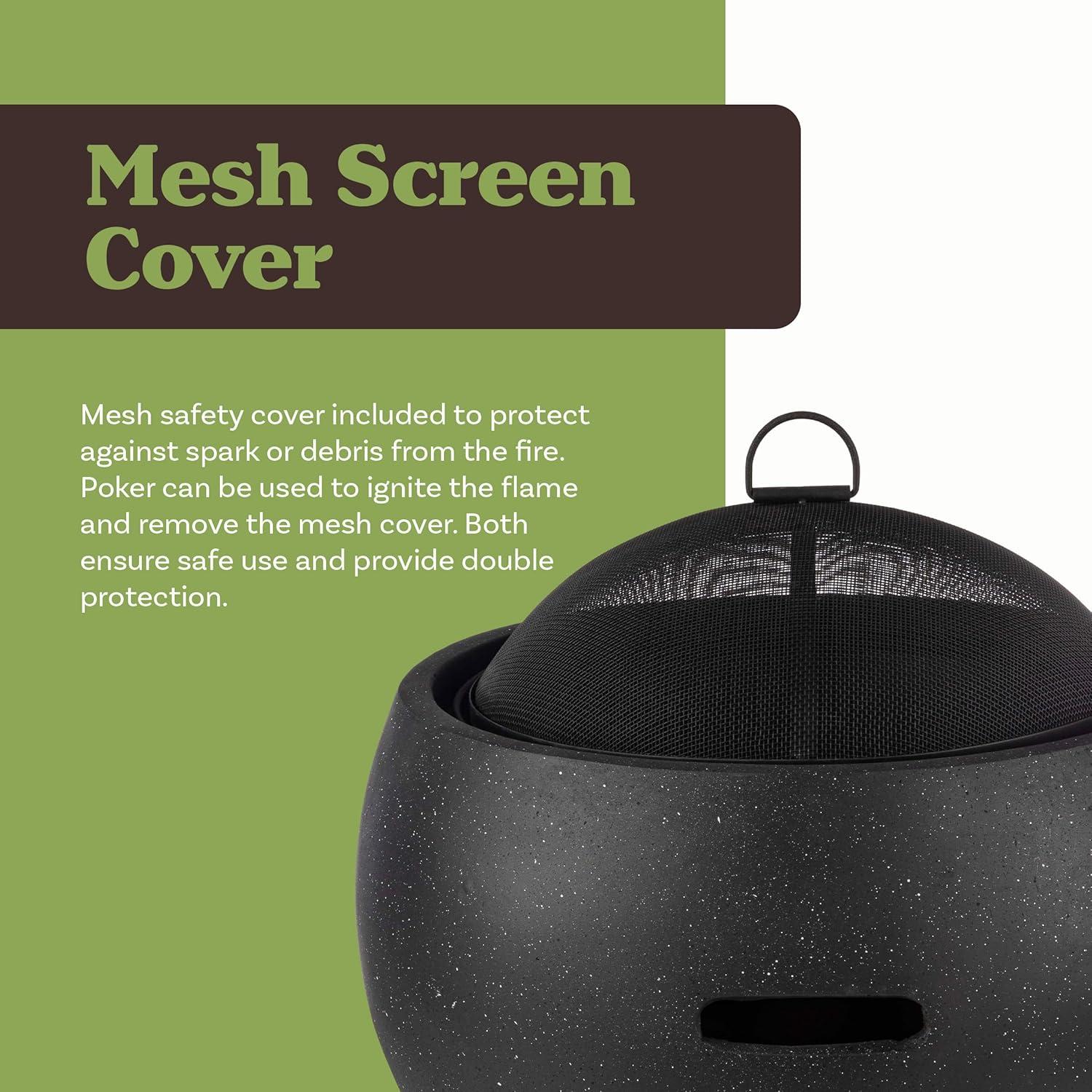 Pure Garden 24" Magnesium Oxide Round Outdoor Fire Pit Set Black: Includes Poker, Cover, 4200 BTU Output