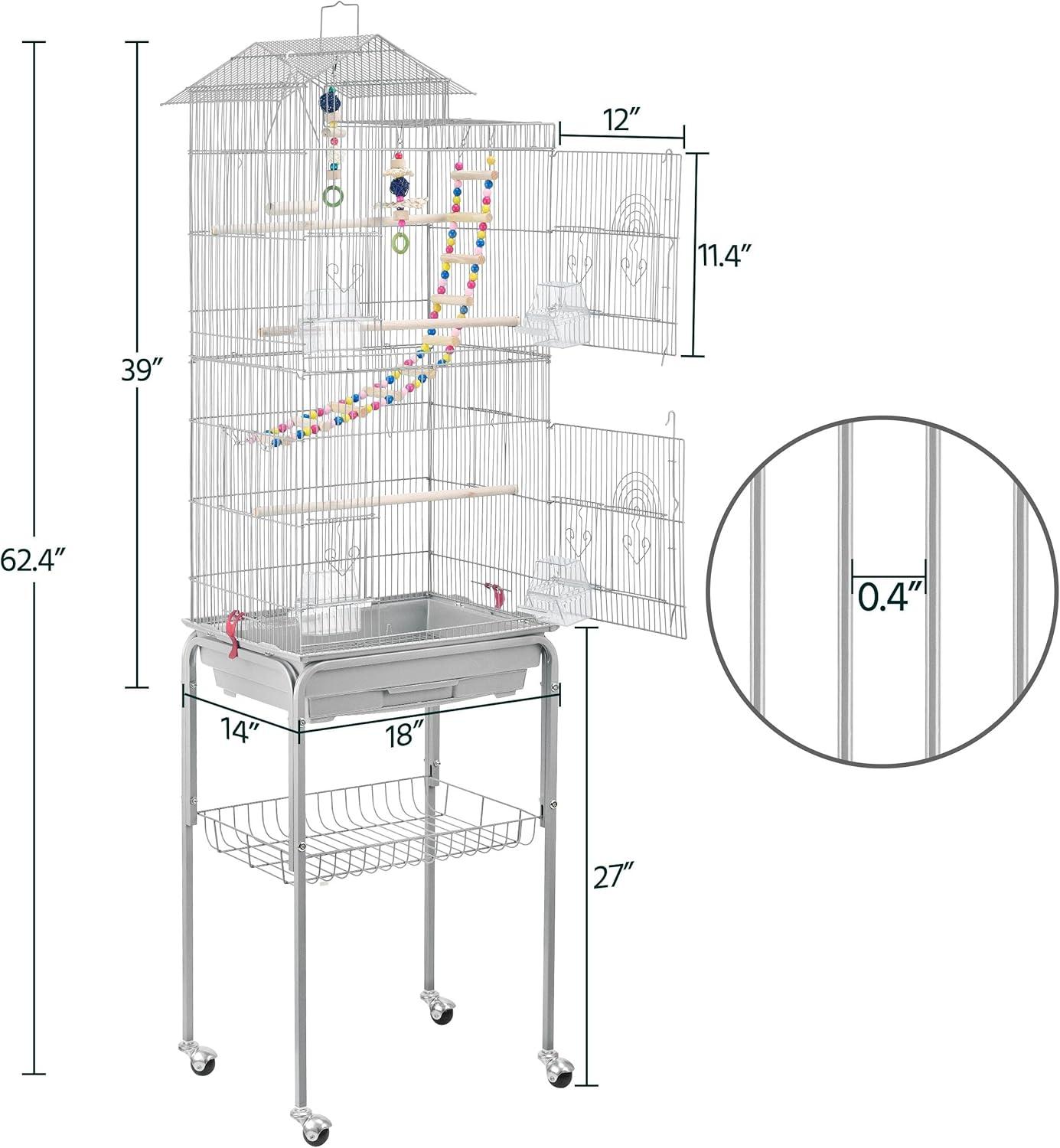 Yaheetech Roof Top Birdcage Parrot Cage with Detachable Rolling Stand Wrought Iron