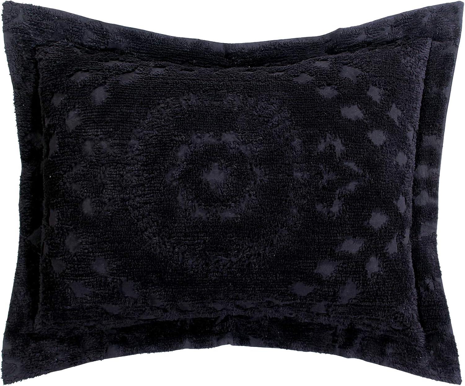 Chenille Tufted Medallion Motif Bedspread in Black Cotton