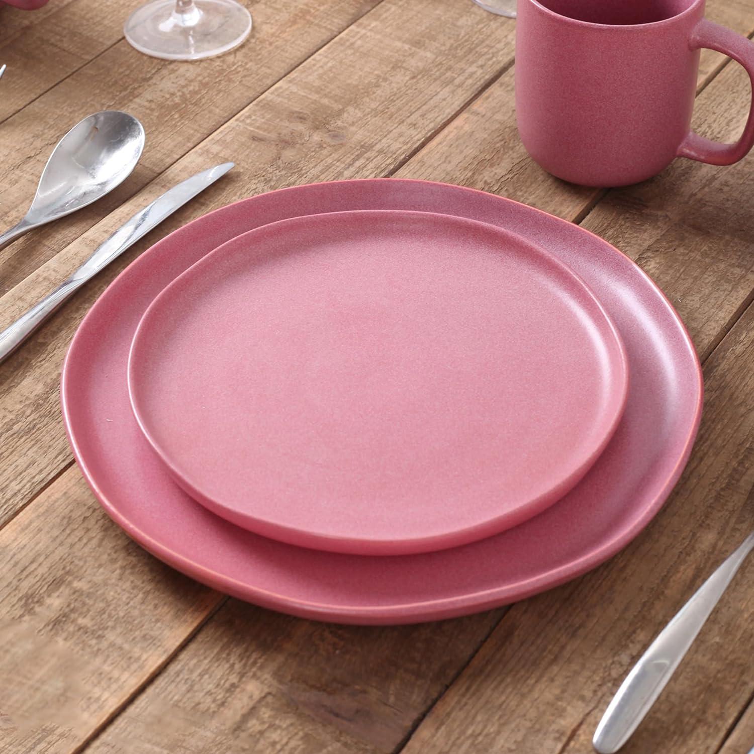 Pink and White Ceramic 16-Piece Dinnerware Set with Reactive Glaze