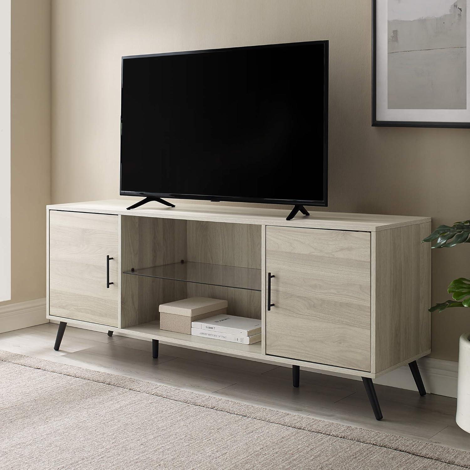 Walker Edison Mid Century 2-Door TV Stand for TVs up to 68", Birch