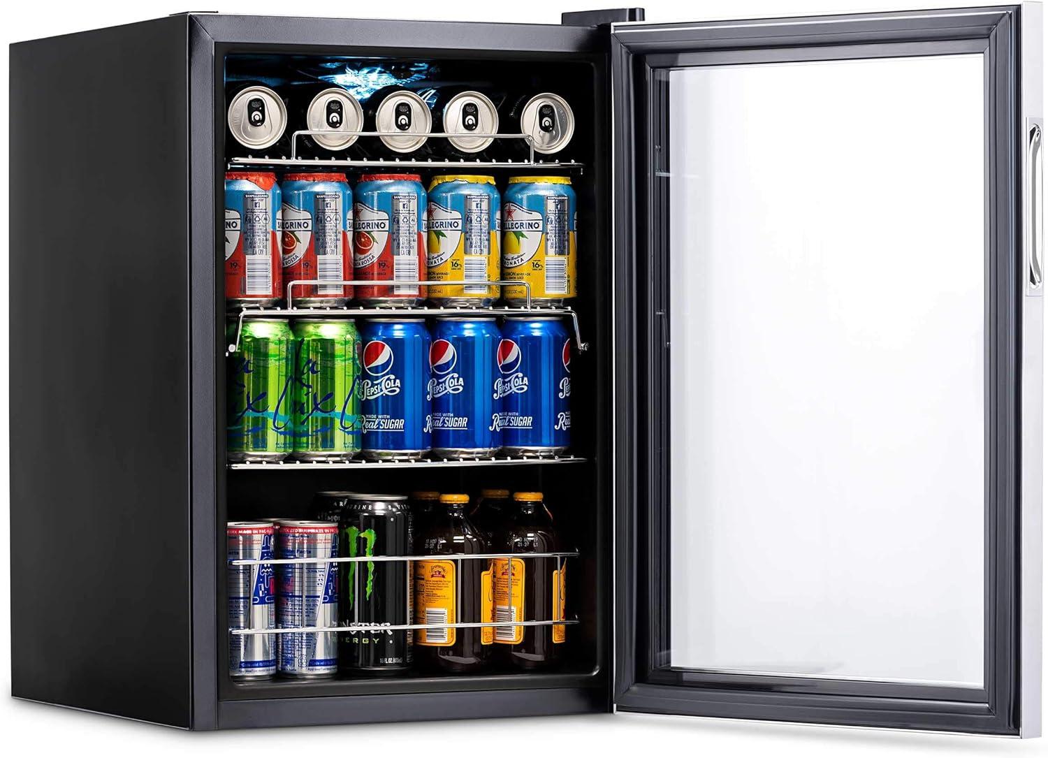 Newair 90 Can Freestanding Beverage Fridge in Stainless Steel, Compact with Adjustable Shelves