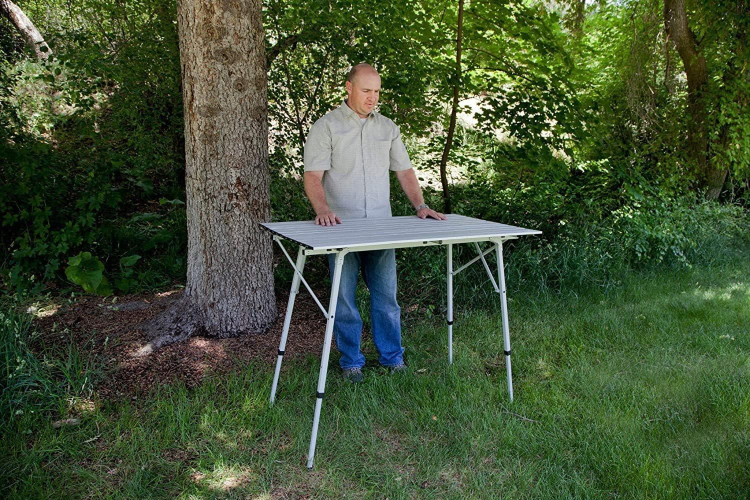 Adjustable Height Aluminum Camping Table with Carry Bag