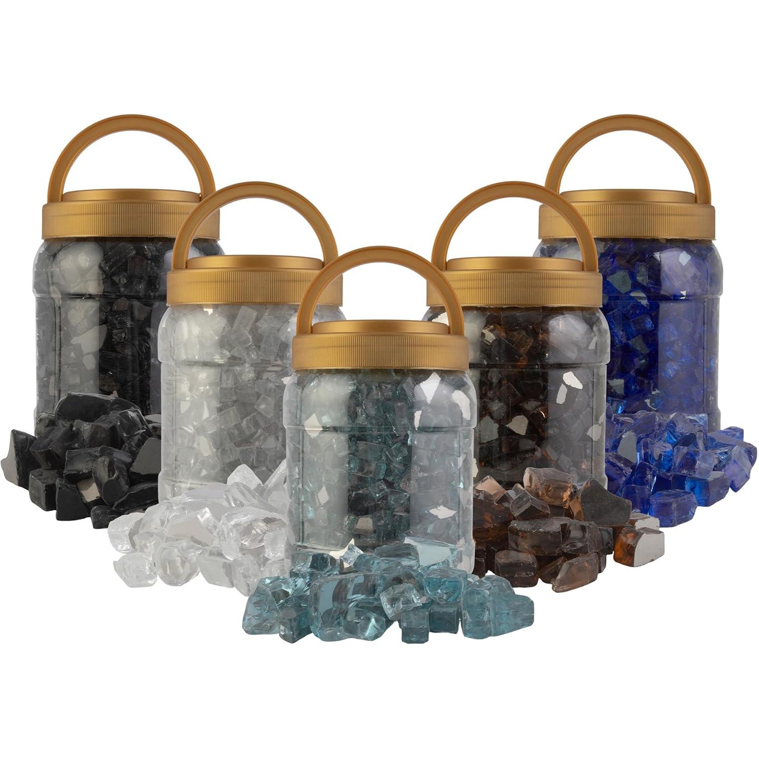 Pure Garden 10lbs Fire Pit Glass - 1/2-Inch Crushed Glass Rocks for Fireplaces, Landscape, Aquariums, or Vases