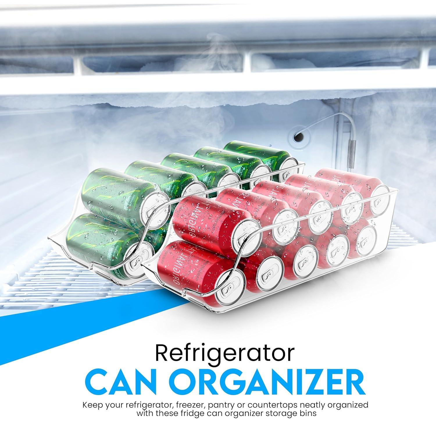 Can Organizer For Pantry (Pack of 2) - Soda Can Storage Organizer Pantry, Fridge & Freezer Organization - Holds Food & Soup Can (Clear)