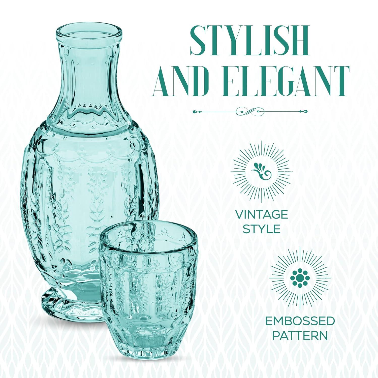 Elle Décor Vintage Night Bedside 33 oz. Water Carafe With Tumbler, 2-Piece Set,Green