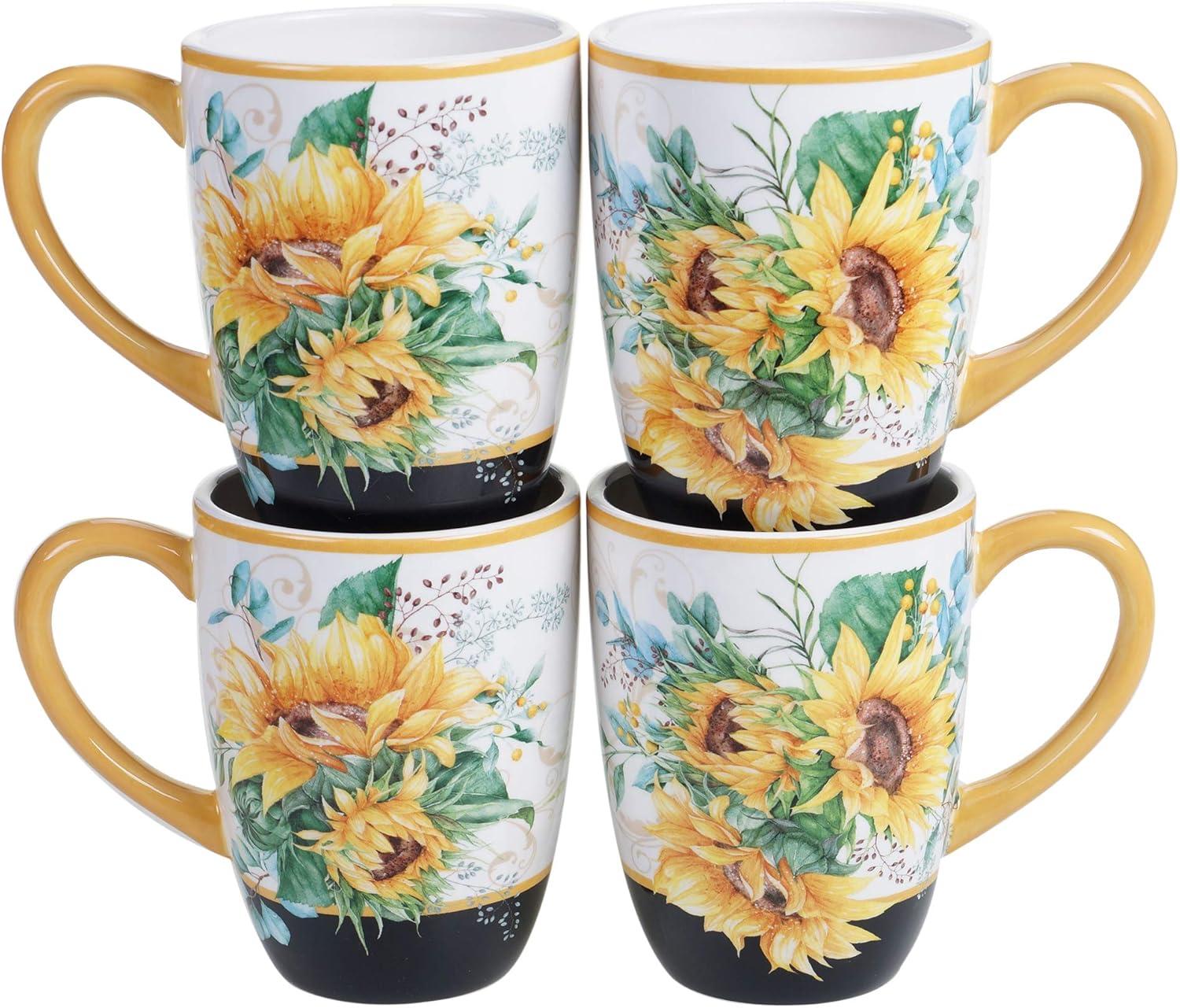 Sunflower Fields Ceramic Dinnerware Set, Service for 4