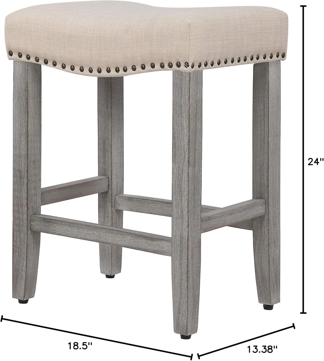 Polytrends Jameson Upholstered Polyester 24" Counter Stool - Gray Legs/ Saddle Seat Antique Gray/Gray Wood Polyester Fabric 250lbs
