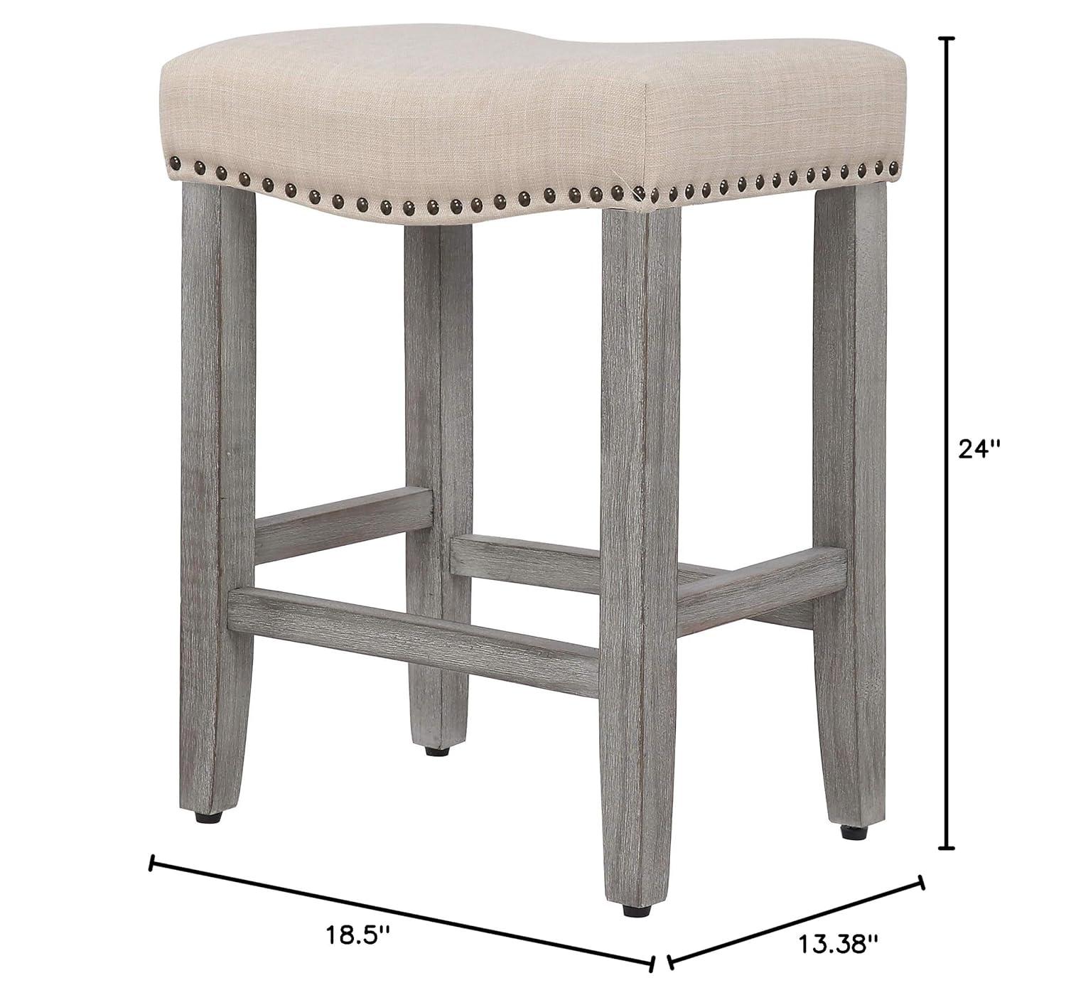 Polytrends Jameson Upholstered Polyester Gray 24 Inch Counter Stool (Set Of 2) Antique Gray/Beige Metal Foam Upholstered Foam Cabin & Lodge