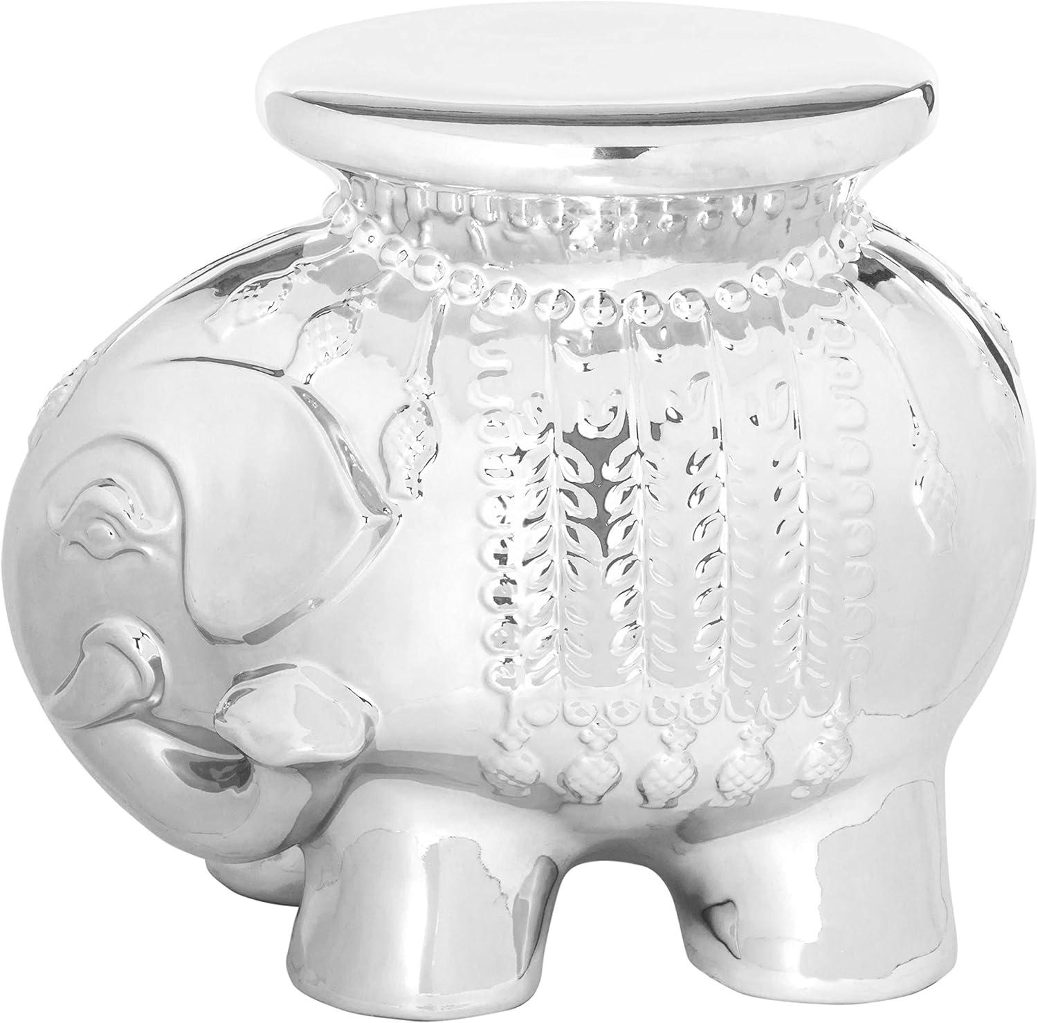 Silver Ceramic Elephant Garden Stool