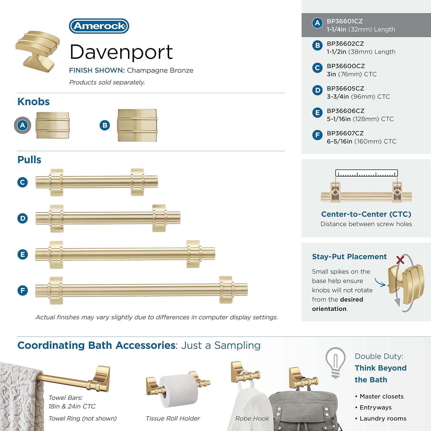 Davenport 1 3/16" Length Square Knob