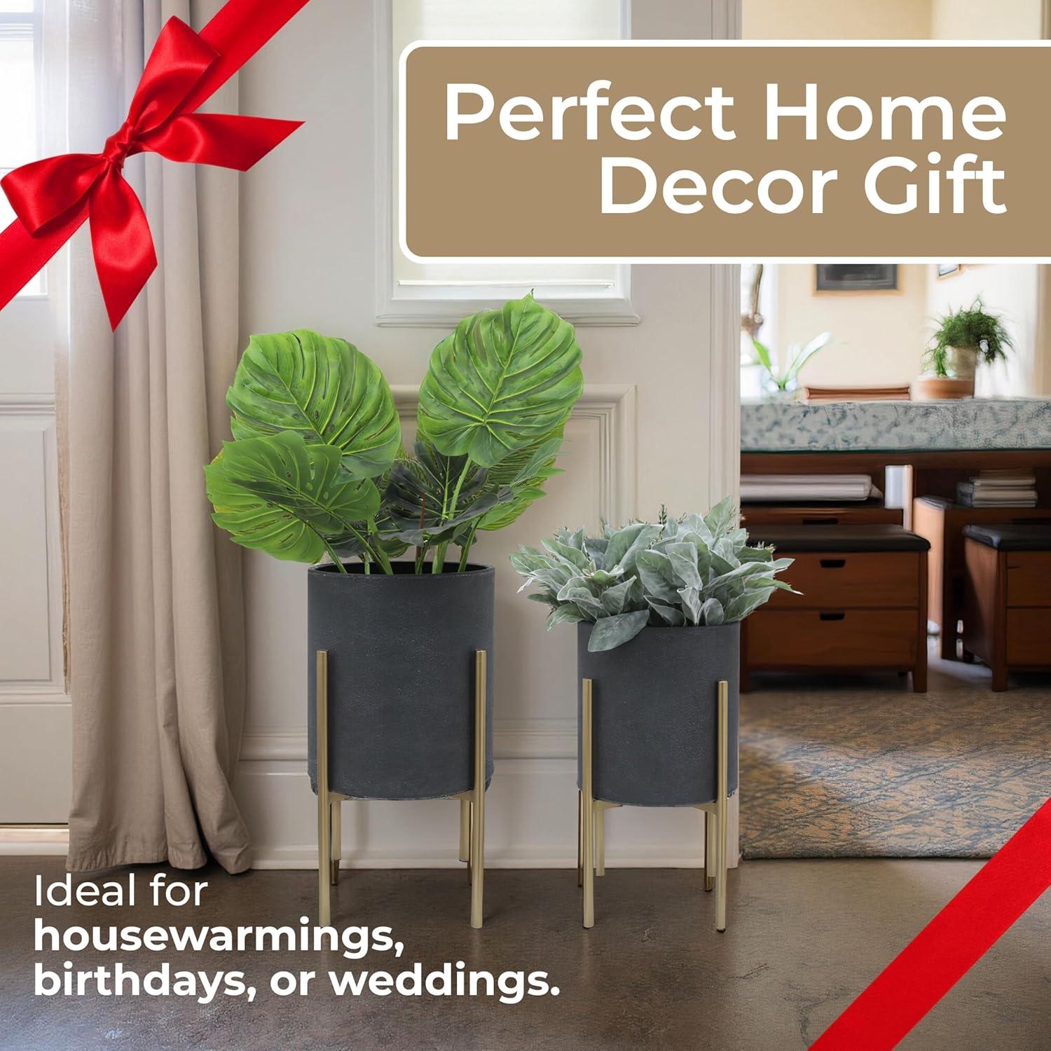 Bella Patterned Raised Planters with Gold Stand - Set of 2