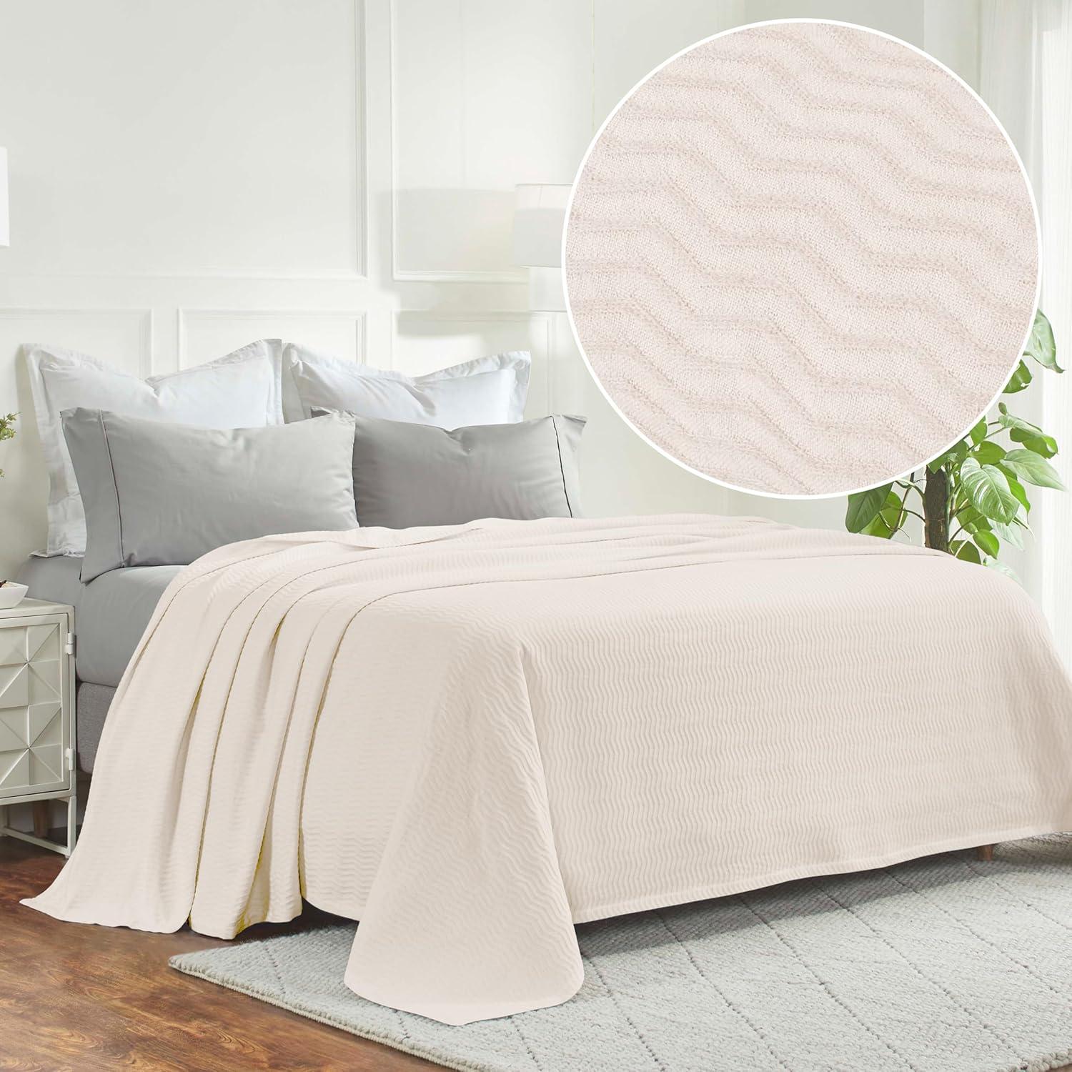 Ivory King Cotton Chevron Woven Blanket