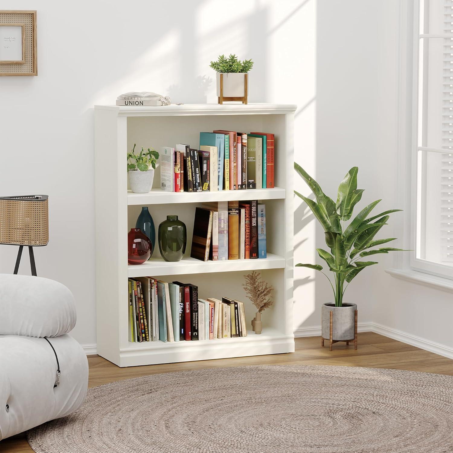 Bookcase, Open Storage Book Cases/Shelves, Floor Standing Indoor Furniture 3 Shelf Book Case For Farmhouse Library Office Bedroom