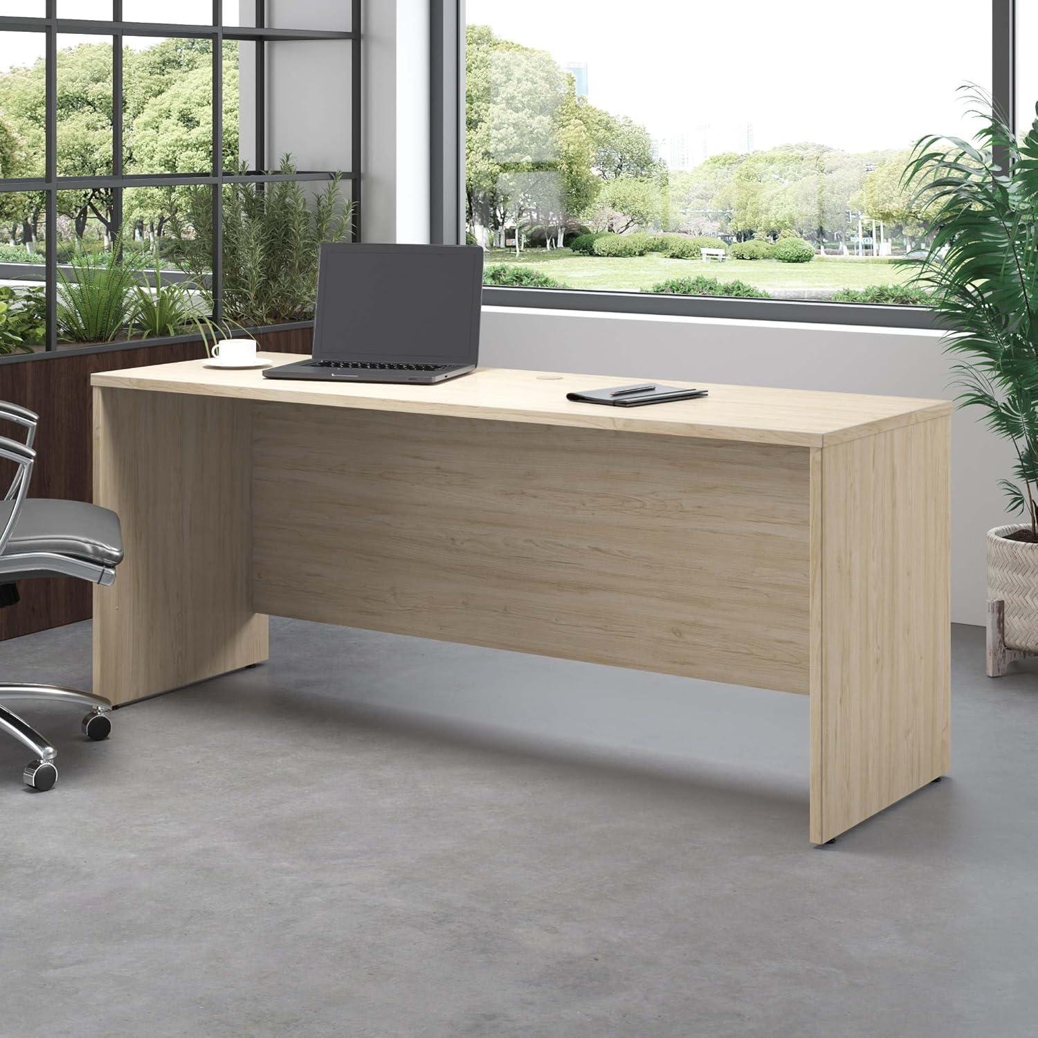 Natural Elm 71'' Wood Credenza Desk with Filing Cabinet