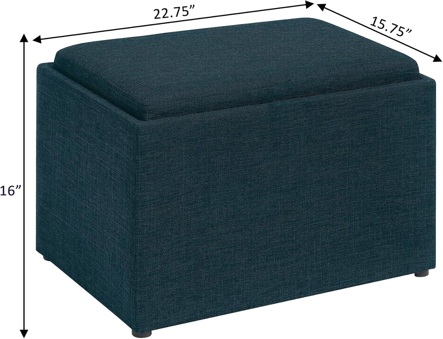 Convenience Concepts Designs4Comfort Accent Storage Ottoman with Reversible Tray, Dark Blue Fabric